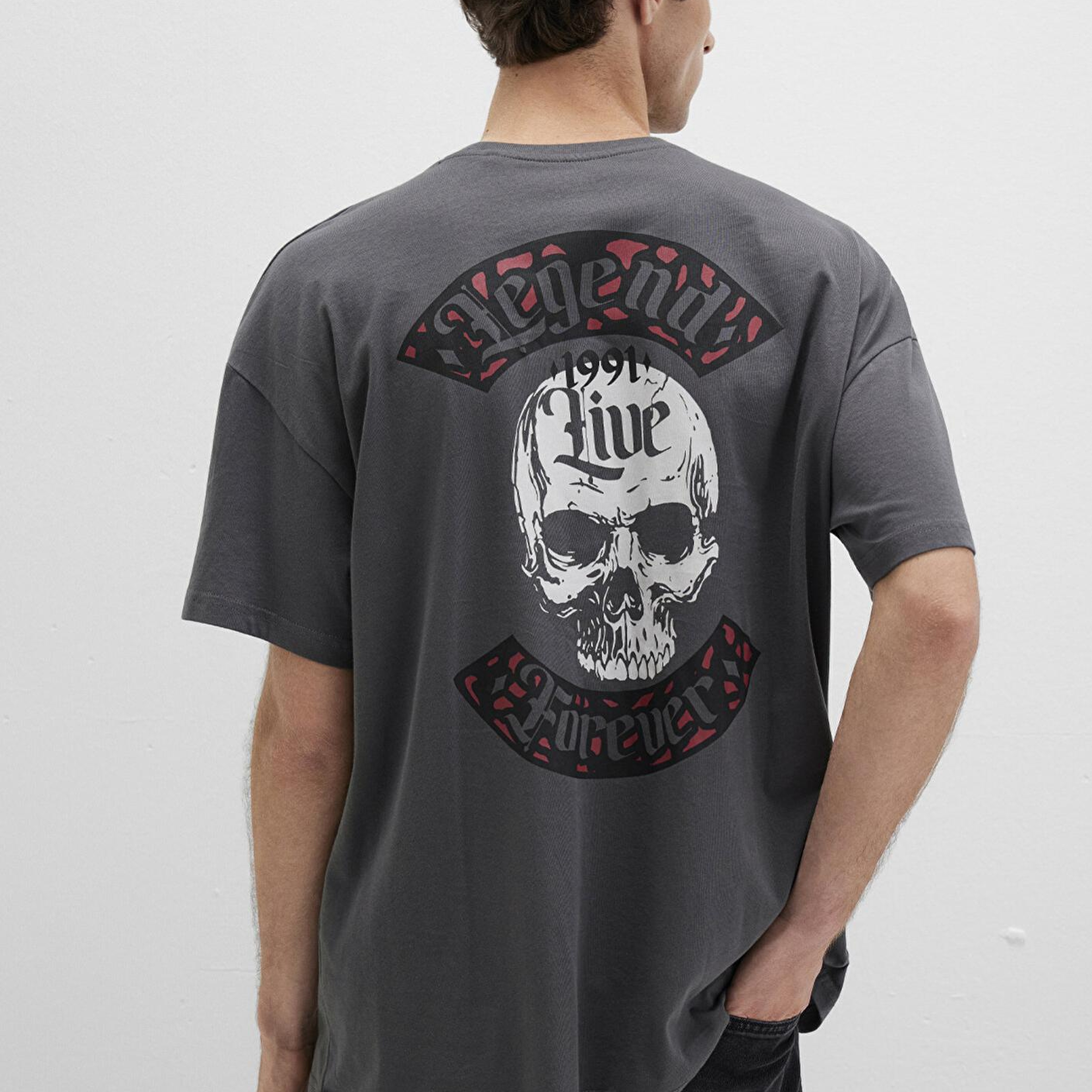 Mavi Kuru Kafa Baskılı Antrasit Tişört Oversize / Geniş Kesim 0612704-70088