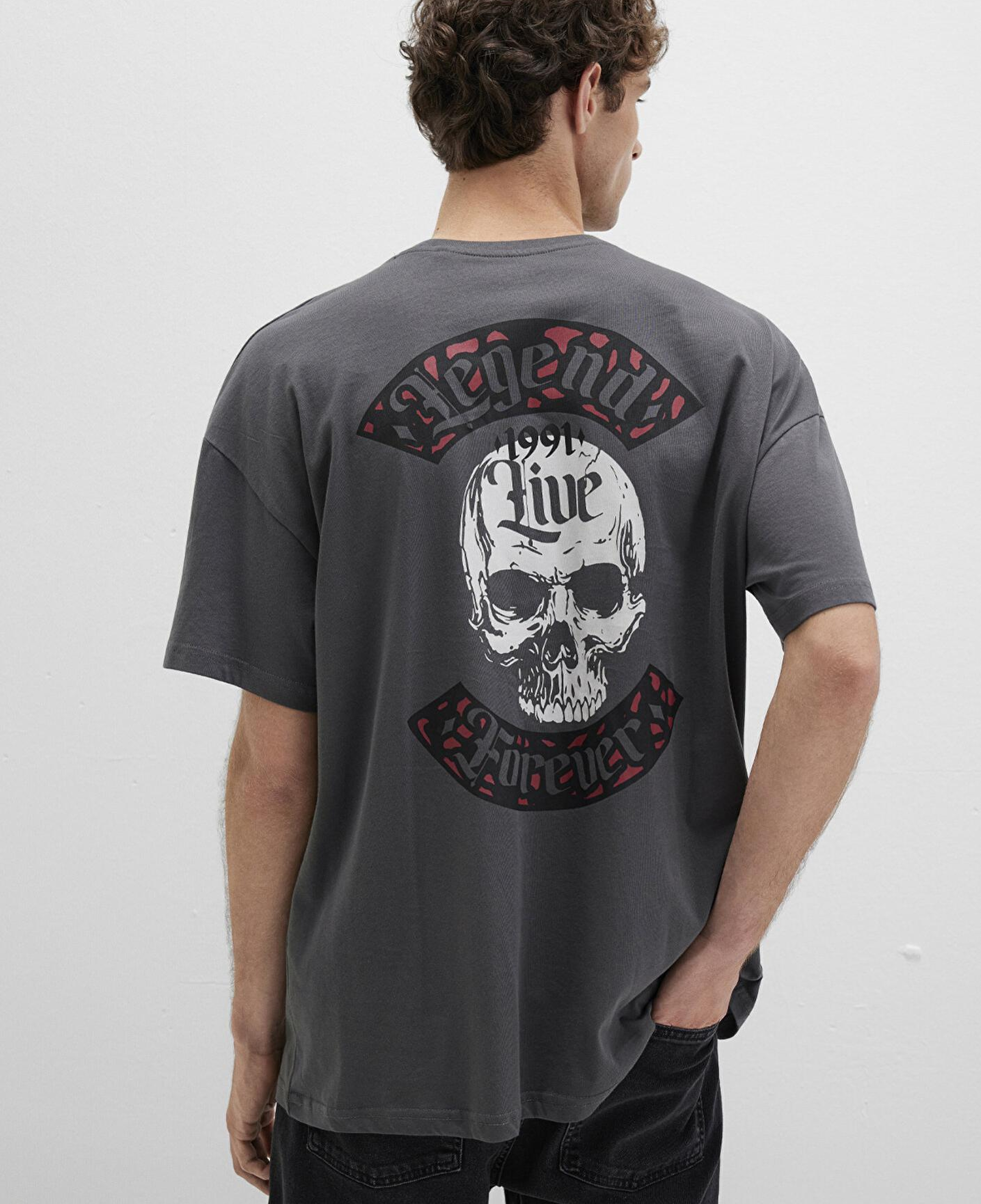 Mavi Kuru Kafa Baskılı Antrasit Tişört Oversize / Geniş Kesim 0612704-70088