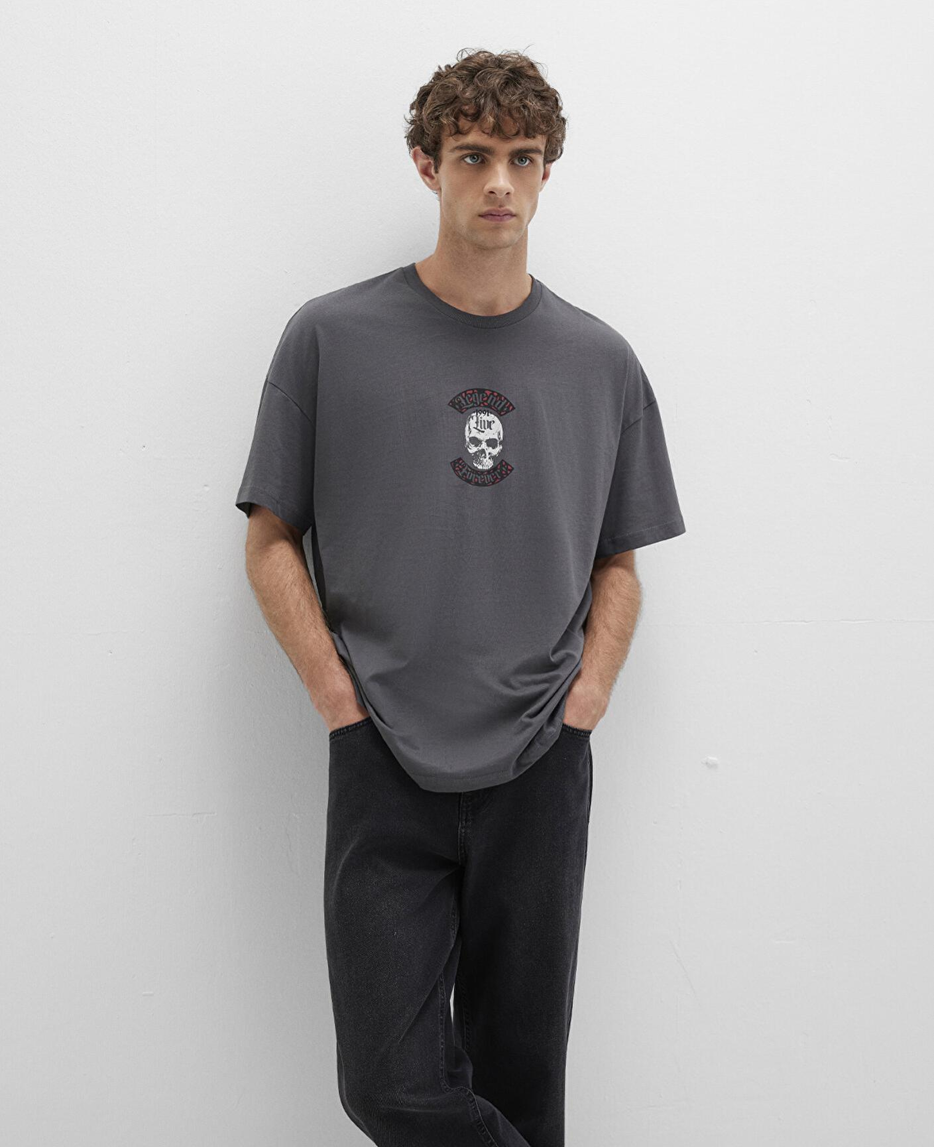 Mavi Kuru Kafa Baskılı Antrasit Tişört Oversize / Geniş Kesim 0612704-70088