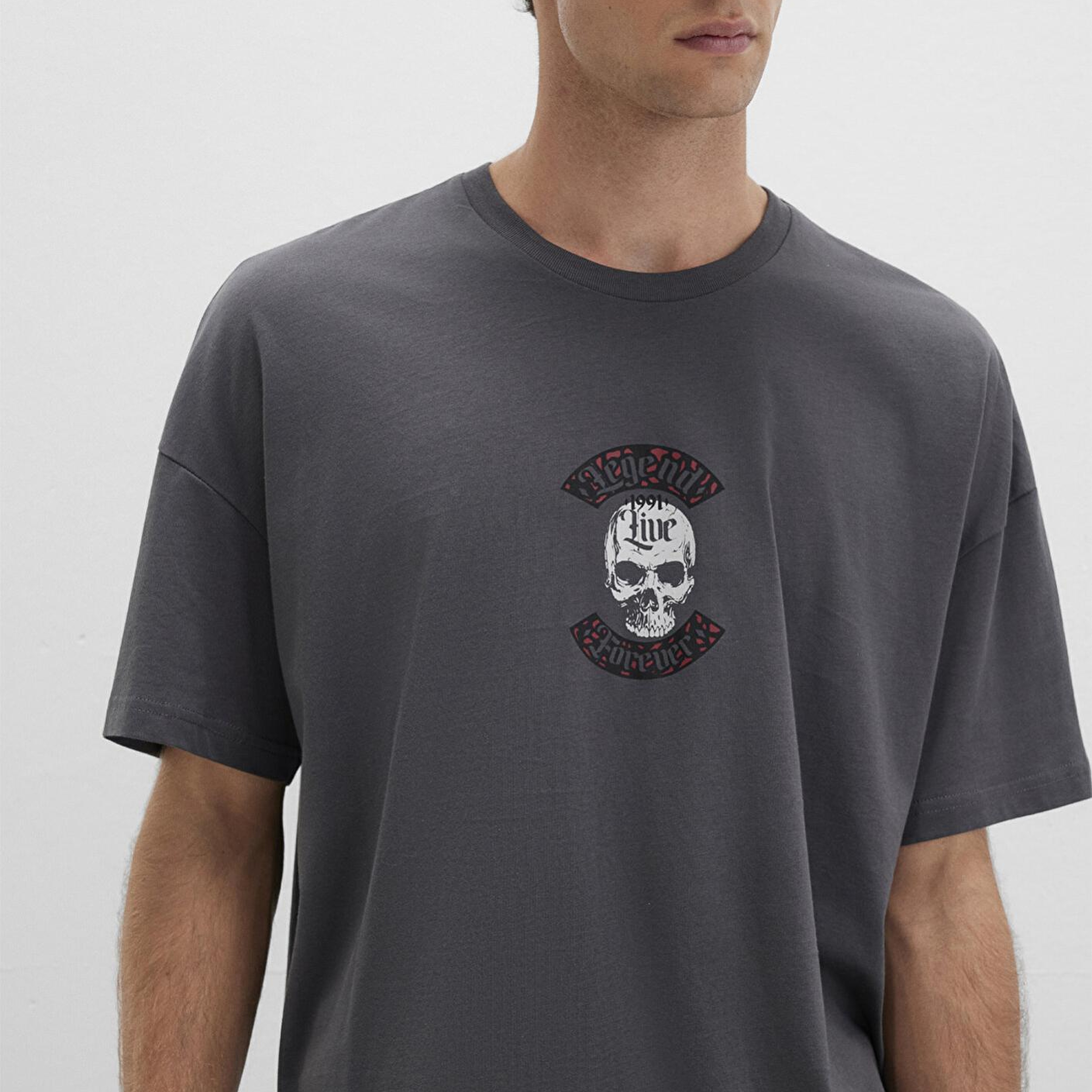 Mavi Kuru Kafa Baskılı Antrasit Tişört Oversize / Geniş Kesim 0612704-70088