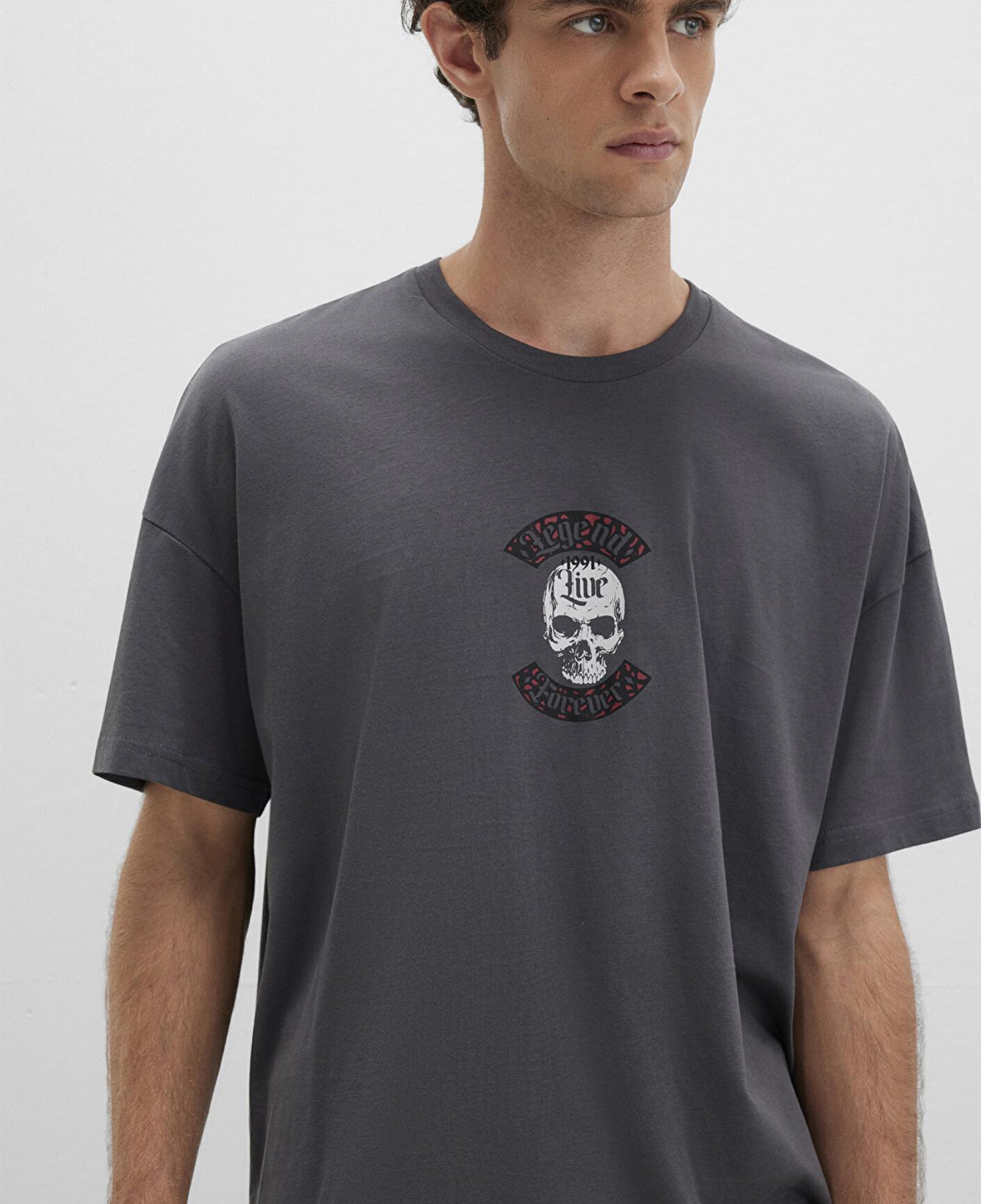 Mavi Kuru Kafa Baskılı Antrasit Tişört Oversize / Geniş Kesim 0612704-70088