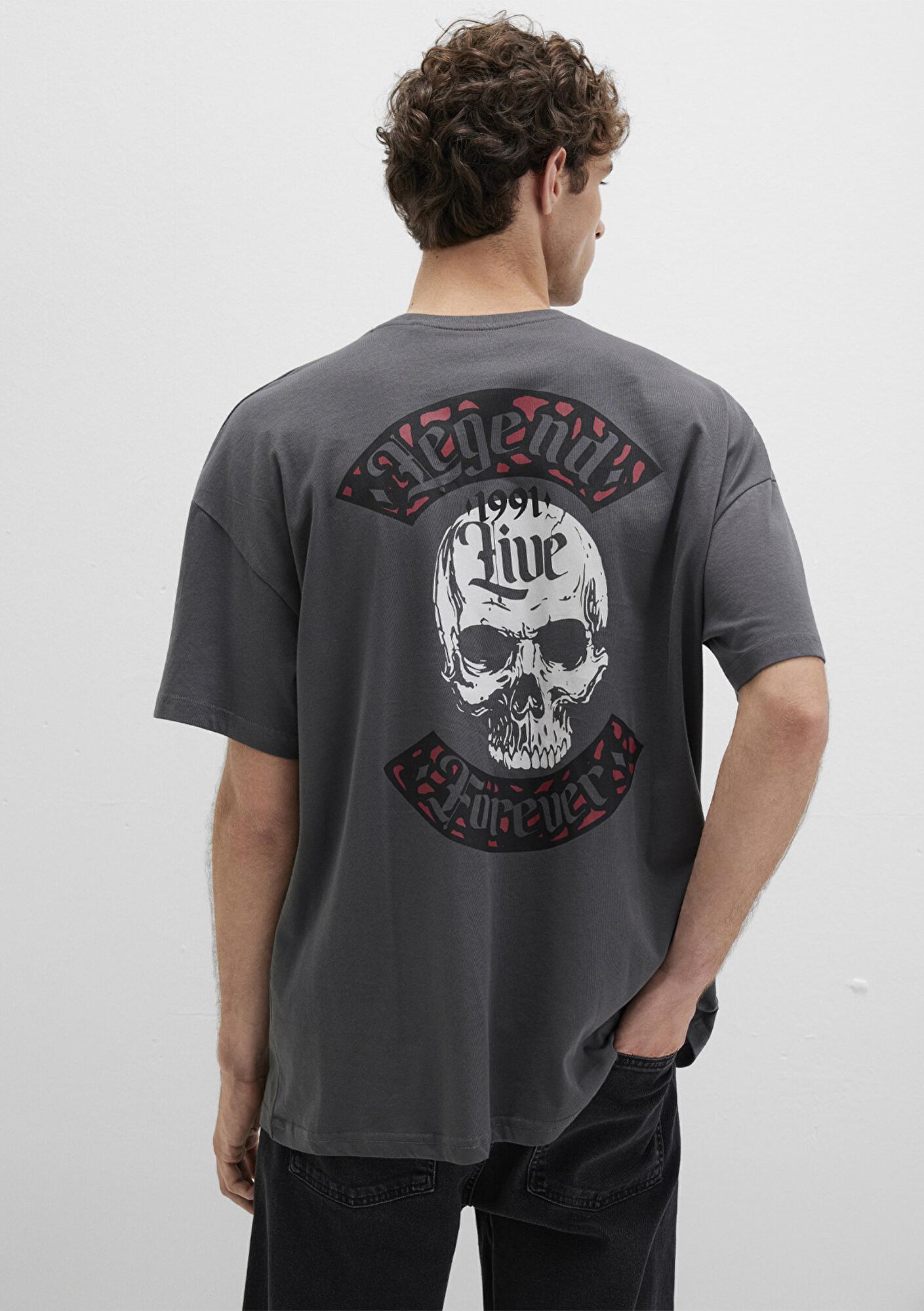 Mavi Kuru Kafa Baskılı Antrasit Tişört Oversize / Geniş Kesim 0612704-70088