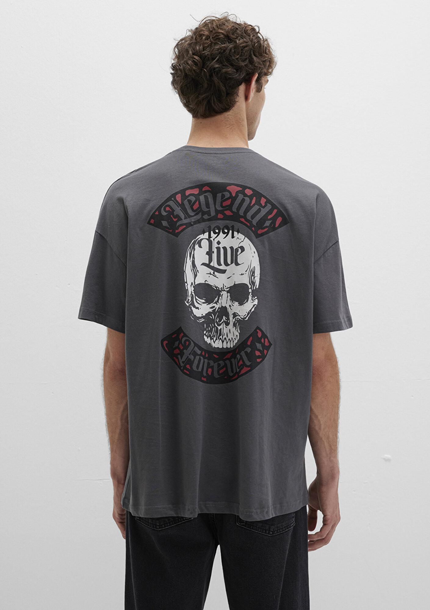 Mavi Kuru Kafa Baskılı Antrasit Tişört Oversize / Geniş Kesim 0612704-70088