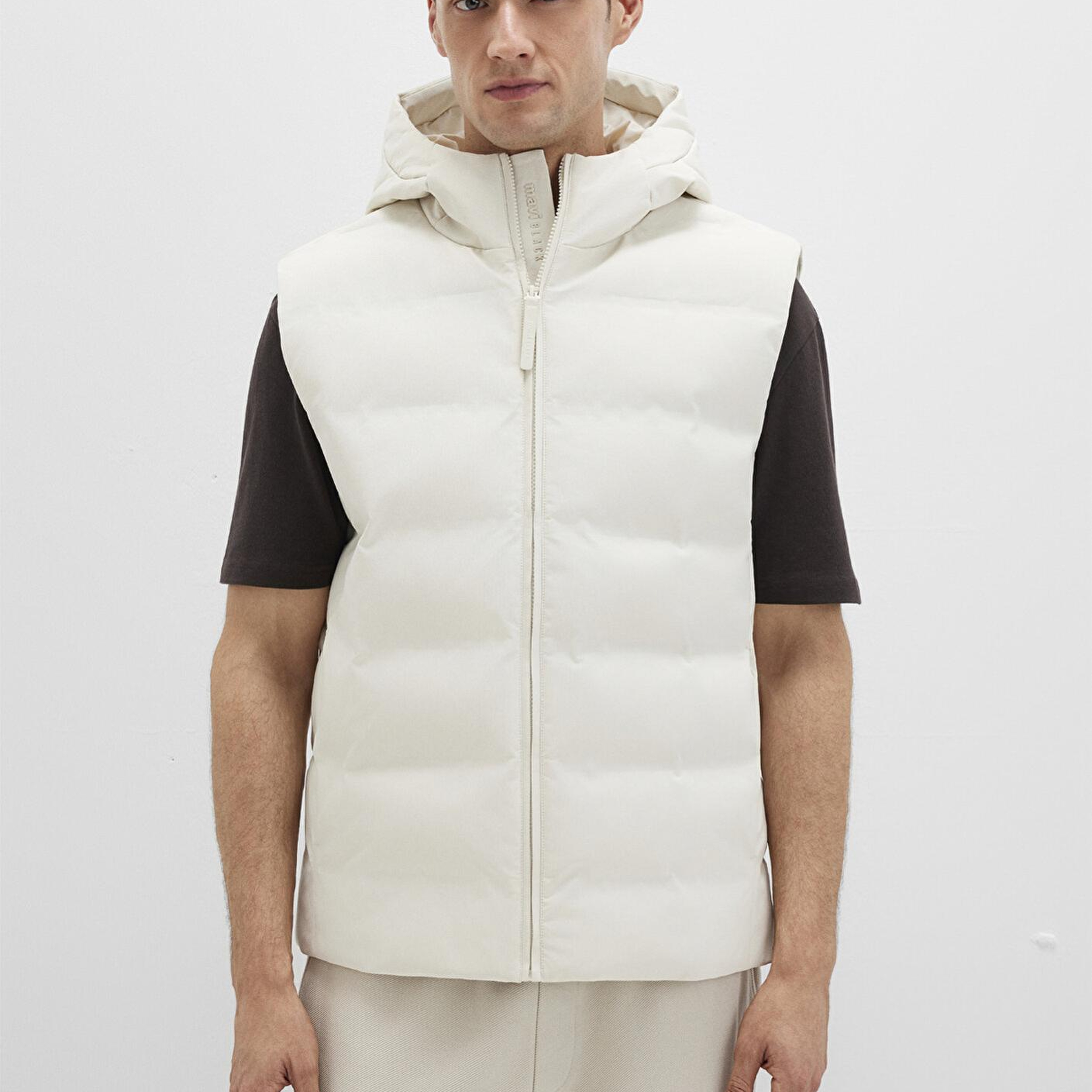 Mavi Kapüşonlu Ekru Şişme Yelek Regular Fit / Normal Kesim 0110619-70134