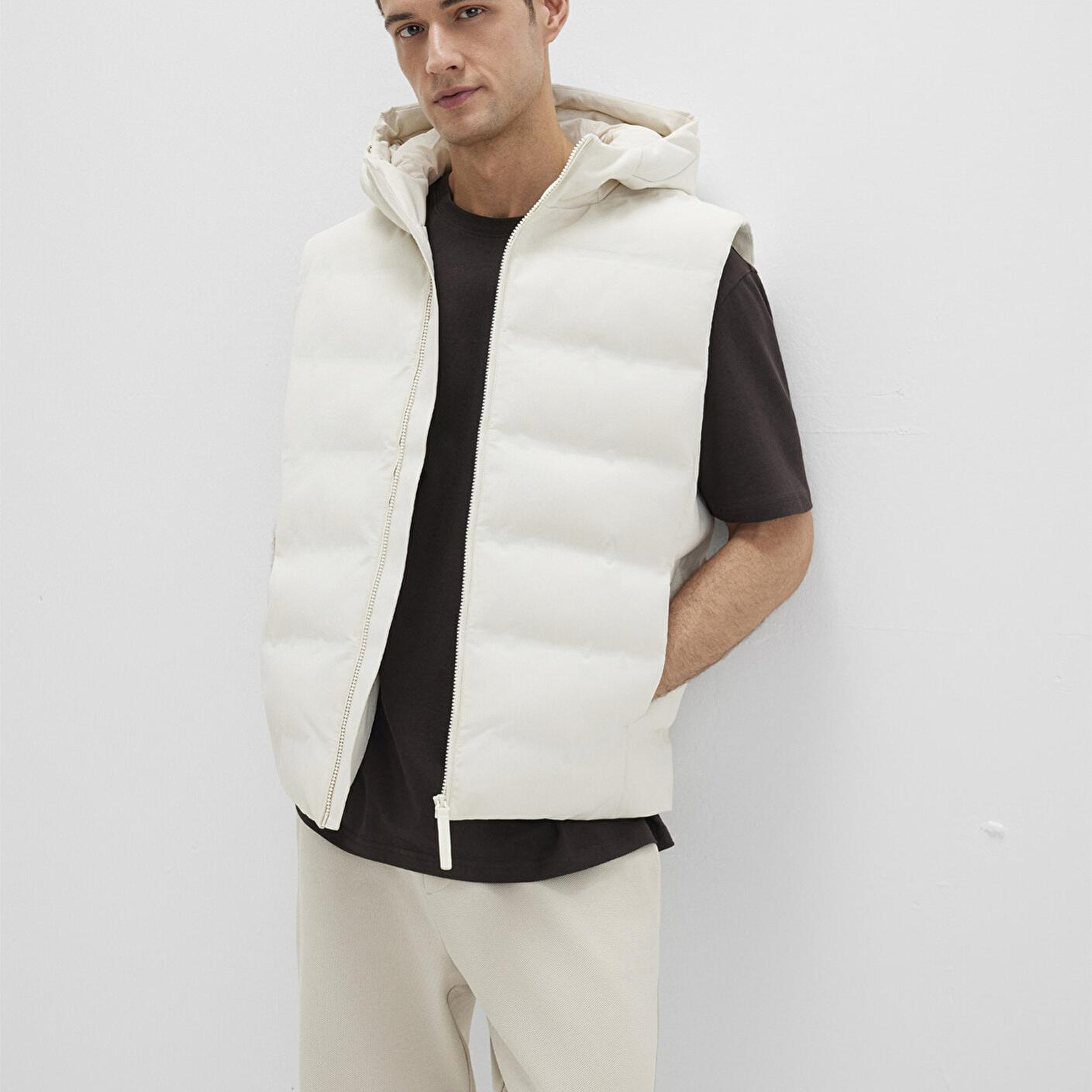 Mavi Kapüşonlu Ekru Şişme Yelek Regular Fit / Normal Kesim 0110619-70134