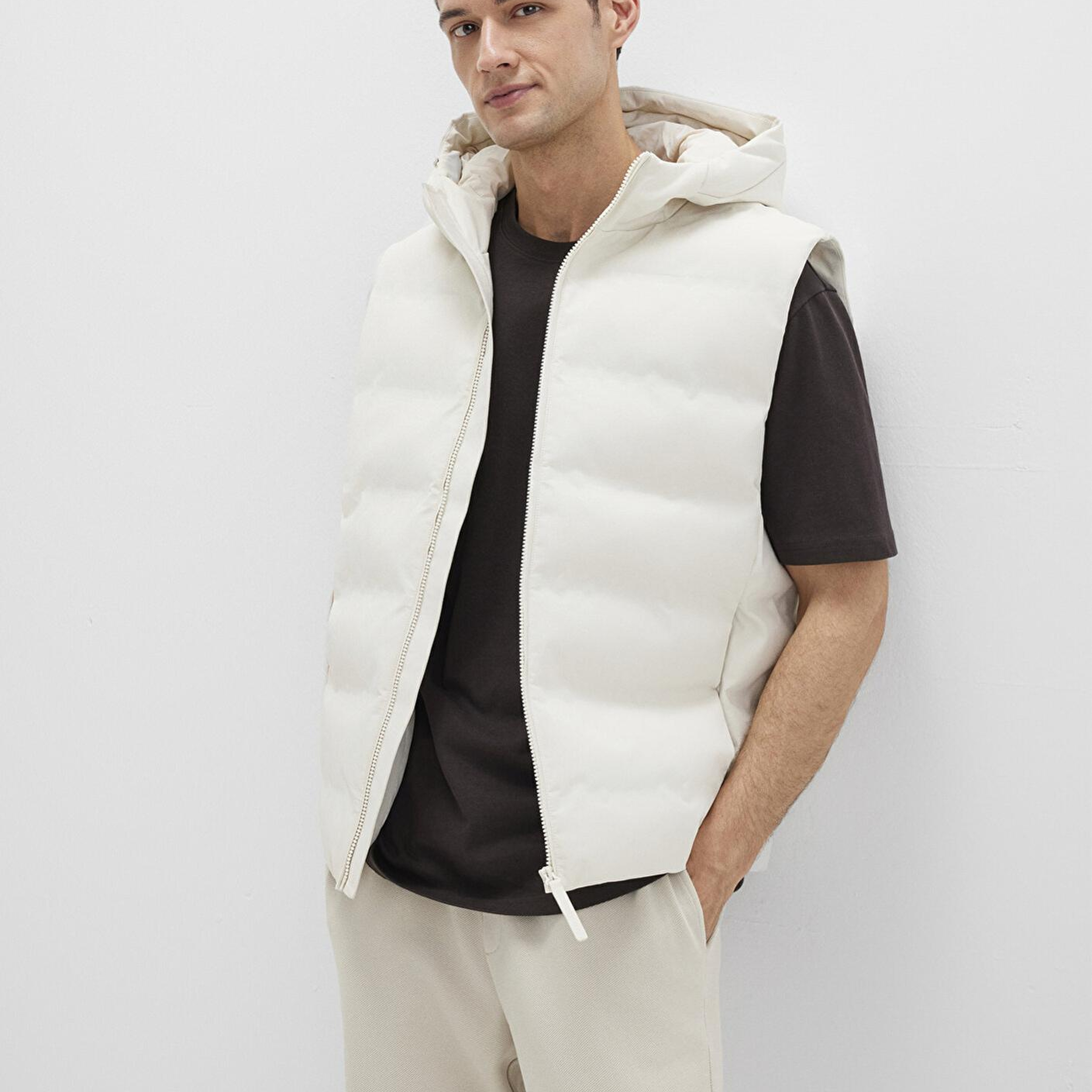 Mavi Kapüşonlu Ekru Şişme Yelek Regular Fit / Normal Kesim 0110619-70134