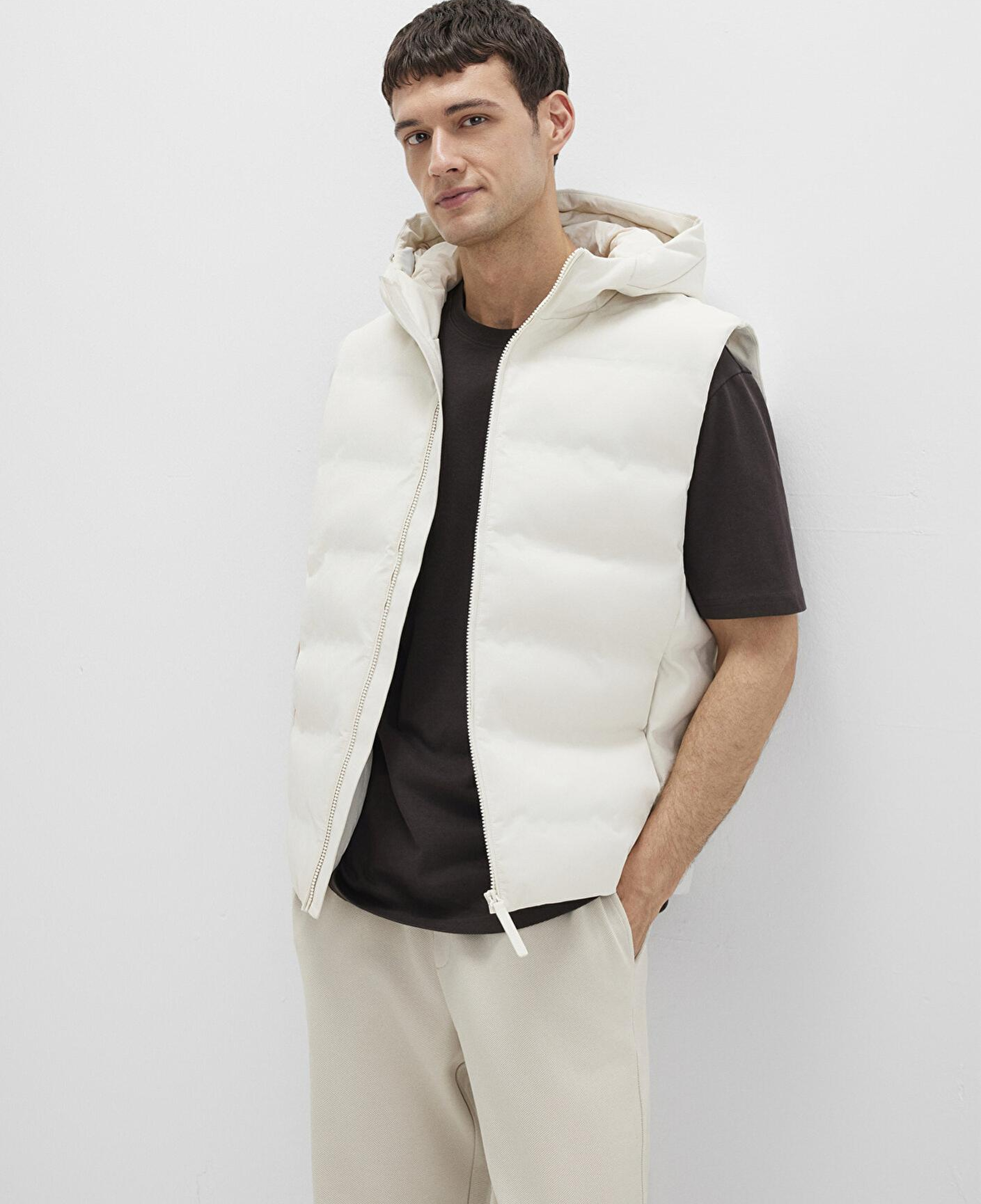 Mavi Kapüşonlu Ekru Şişme Yelek Regular Fit / Normal Kesim 0110619-70134