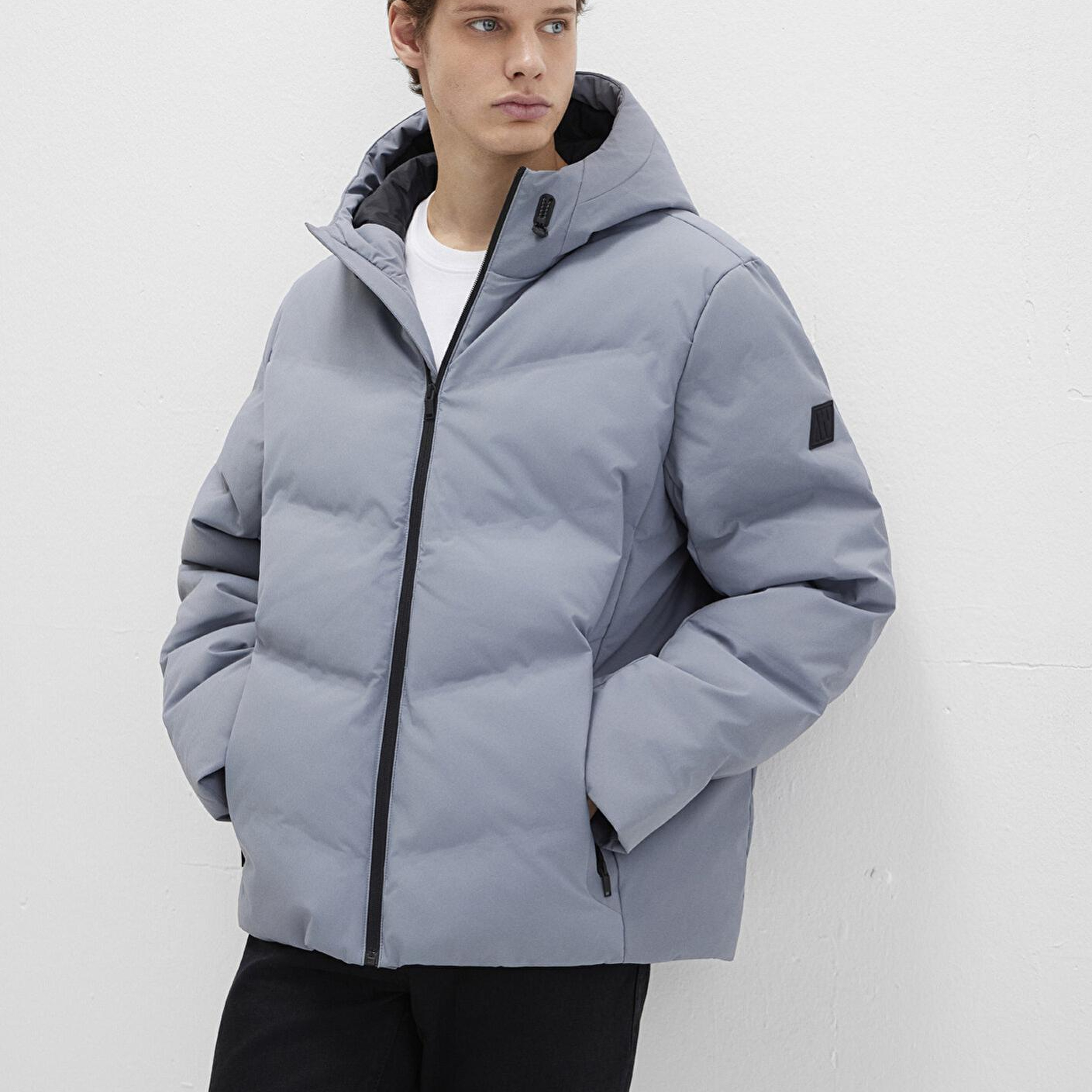 Mavi Su İtici Kapüşonlu Gri Şişme Mont 0110651-85550