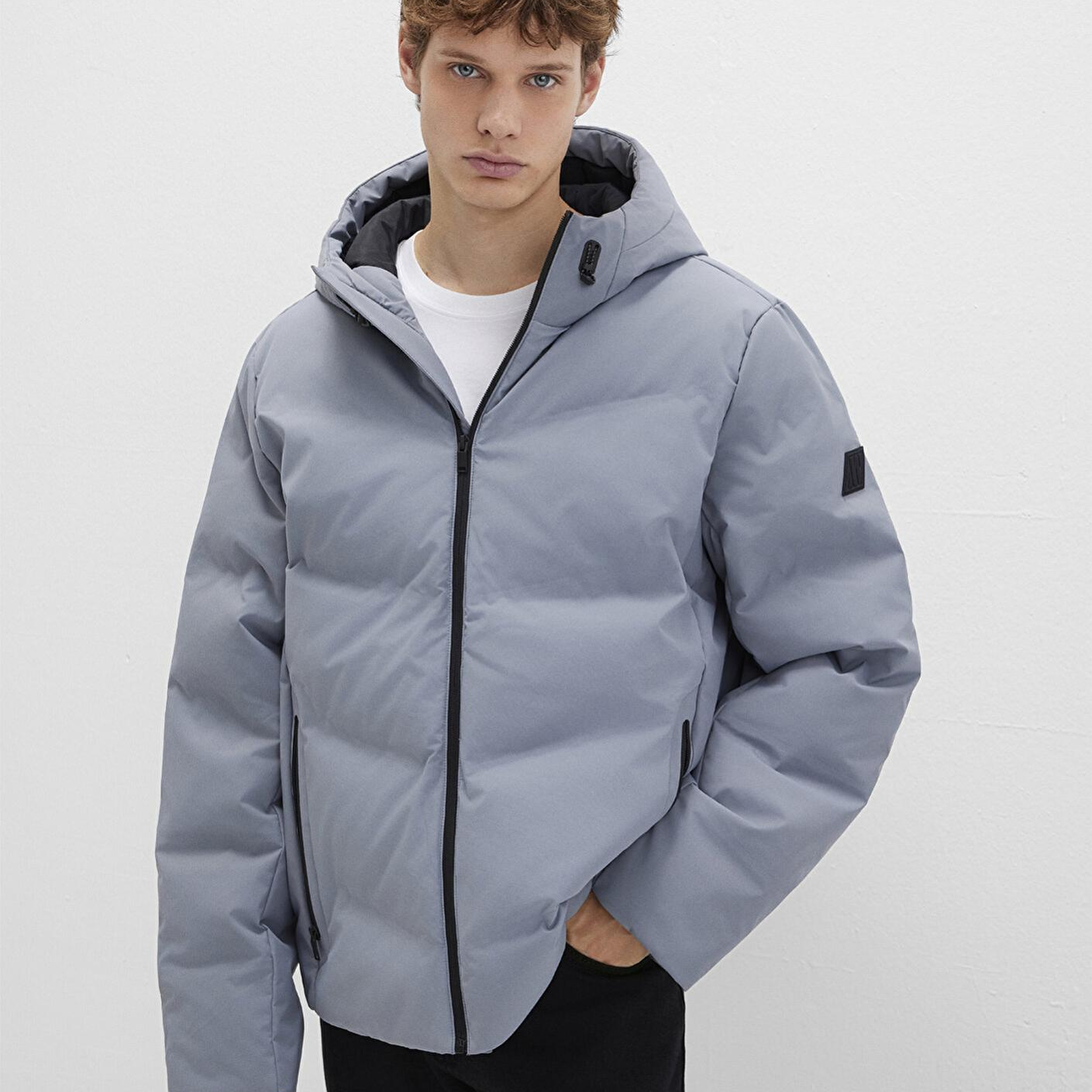 Mavi Su İtici Kapüşonlu Gri Şişme Mont 0110651-85550