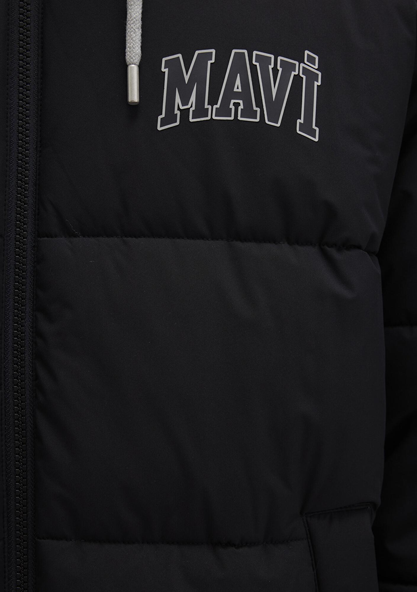 Mavi Mavi Logo Baskılı Kapüşonlu Siyah Şişme Mont 0110662-71379