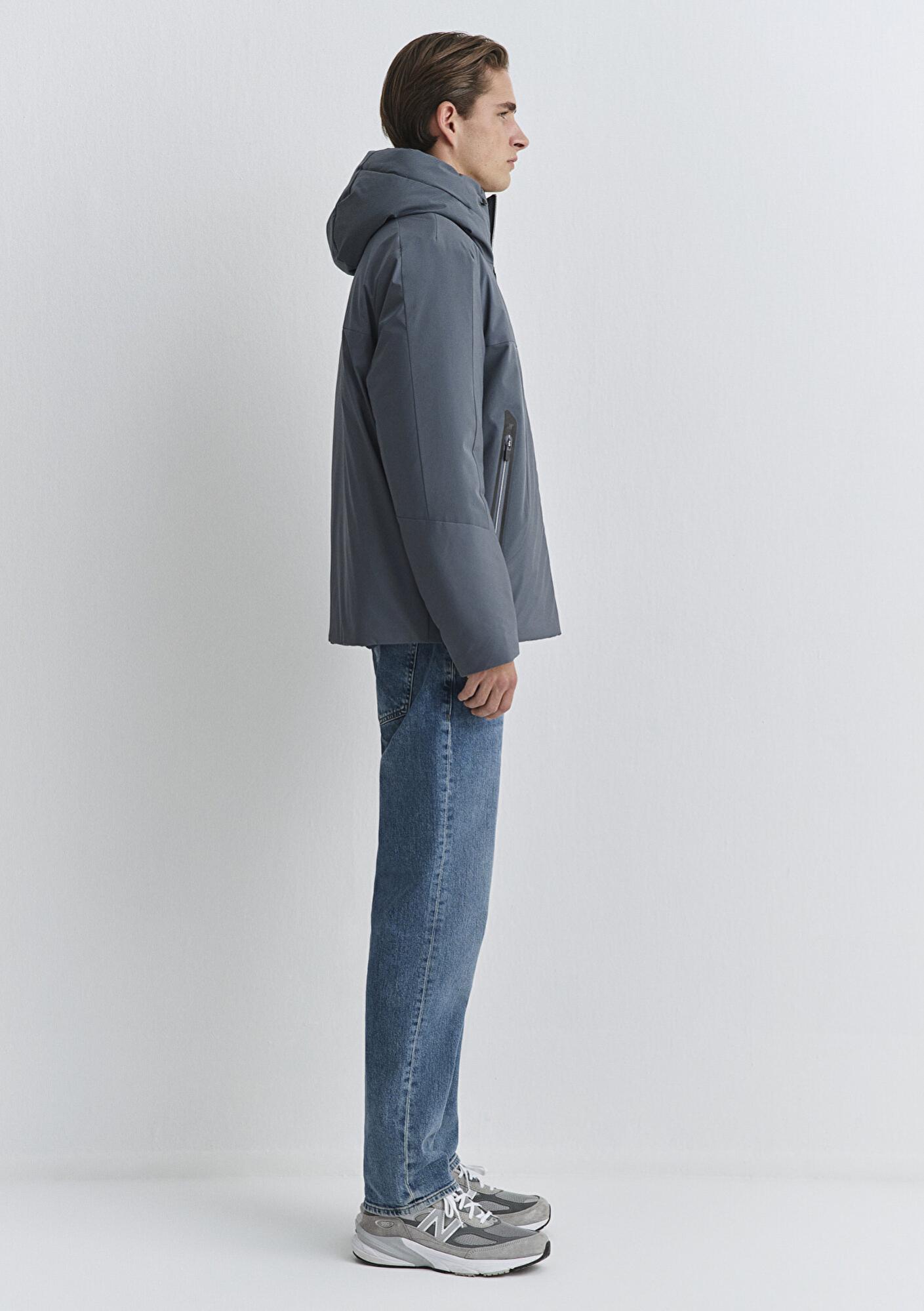 Mavi Su İtici Kapüşonlu Gri Şişme Mont 0110663-80776