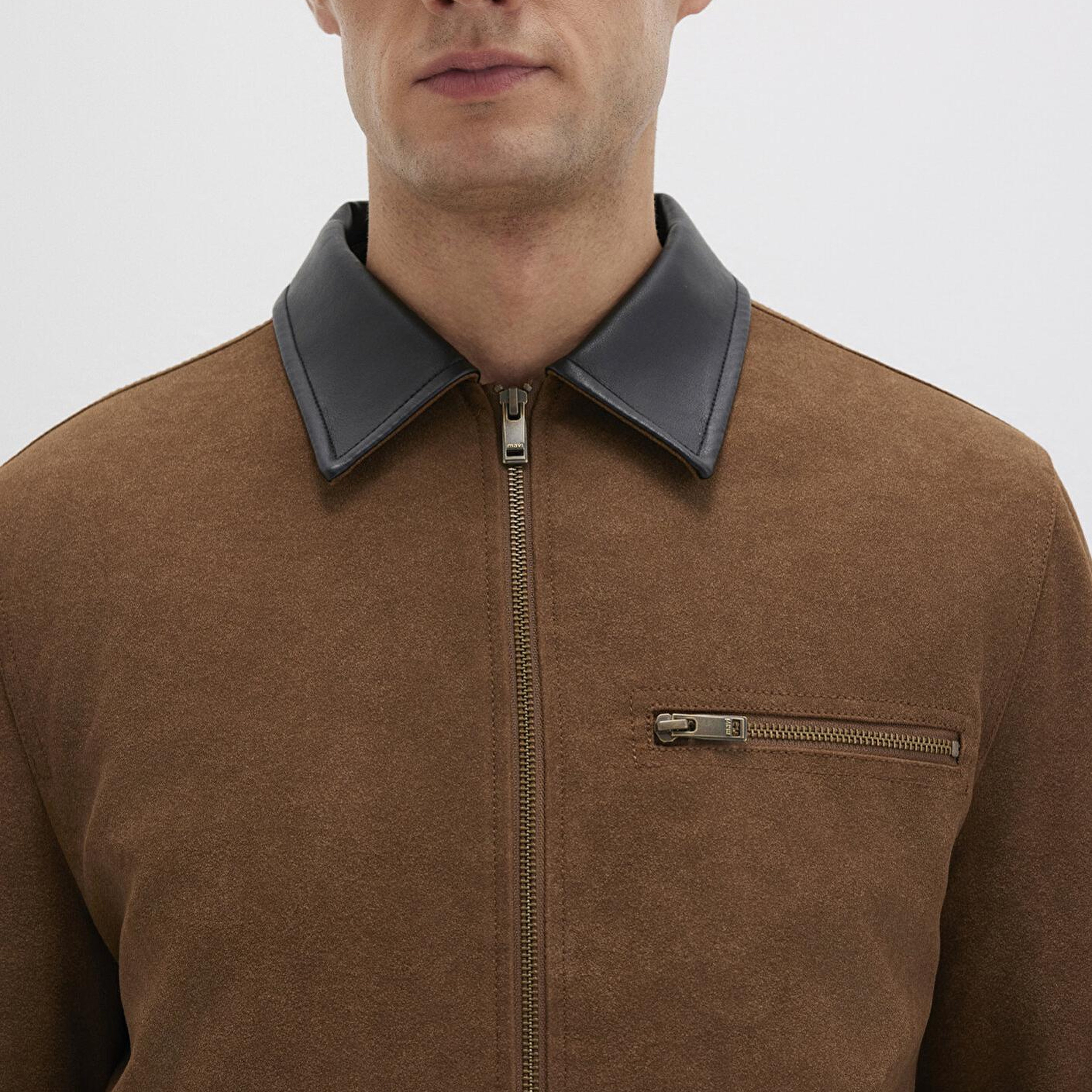 Mavi Yaka Detaylı Kahverengi Suni Süet Ceket Regular Fit / Normal Kesim 0110638-70378