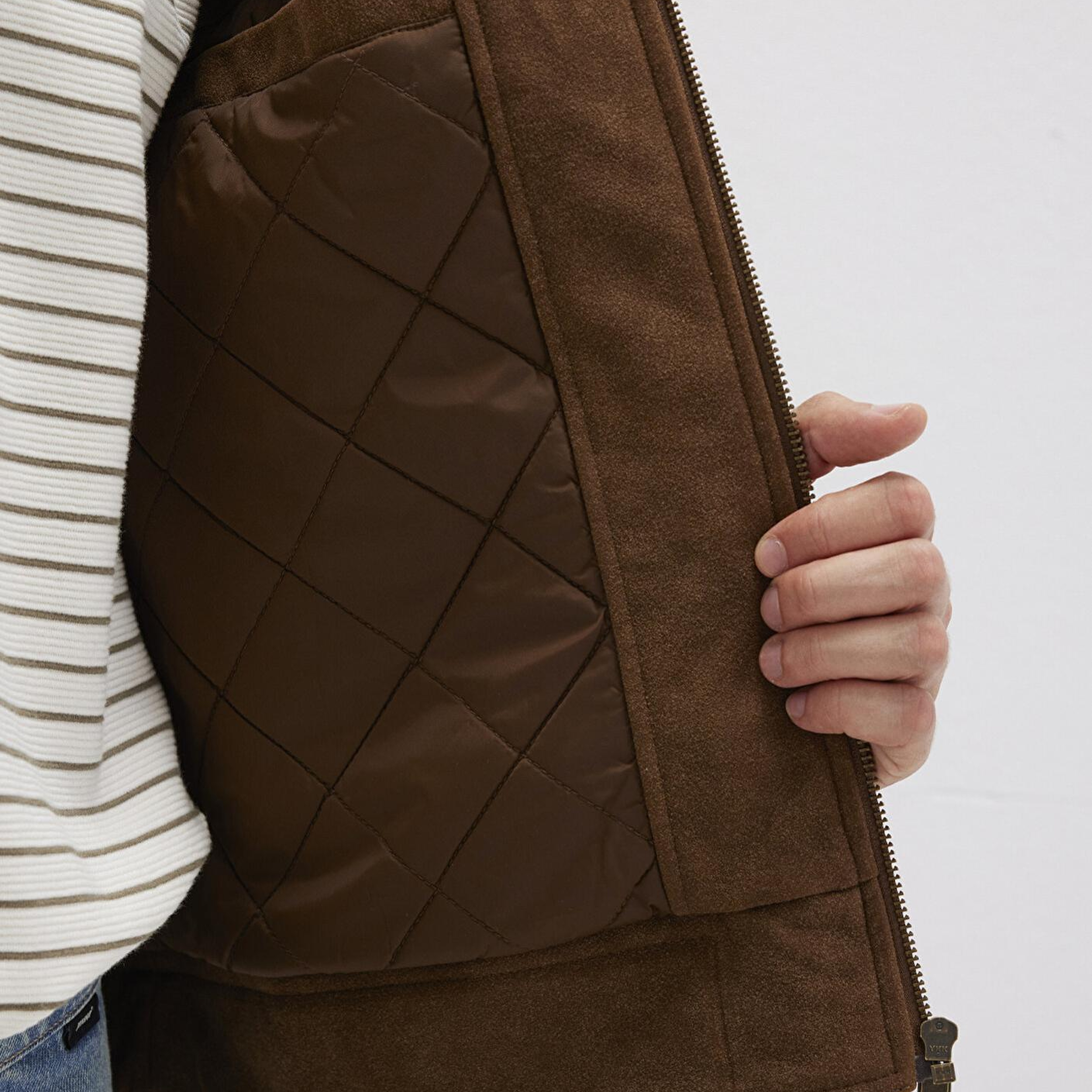 Mavi Yaka Detaylı Kahverengi Suni Süet Ceket Regular Fit / Normal Kesim 0110638-70378