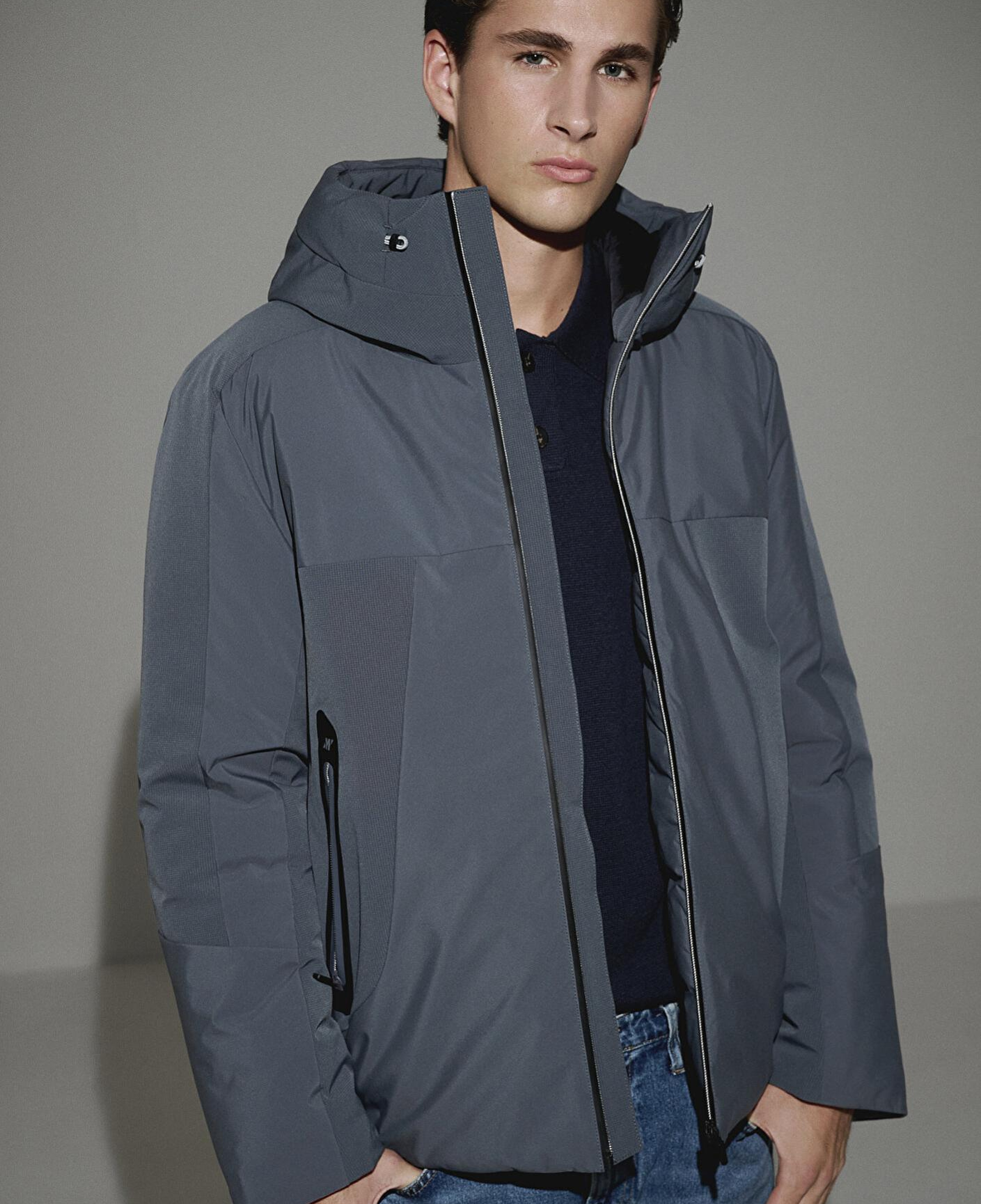 Mavi Su İtici Kapüşonlu Gri Şişme Mont 0110663-80776