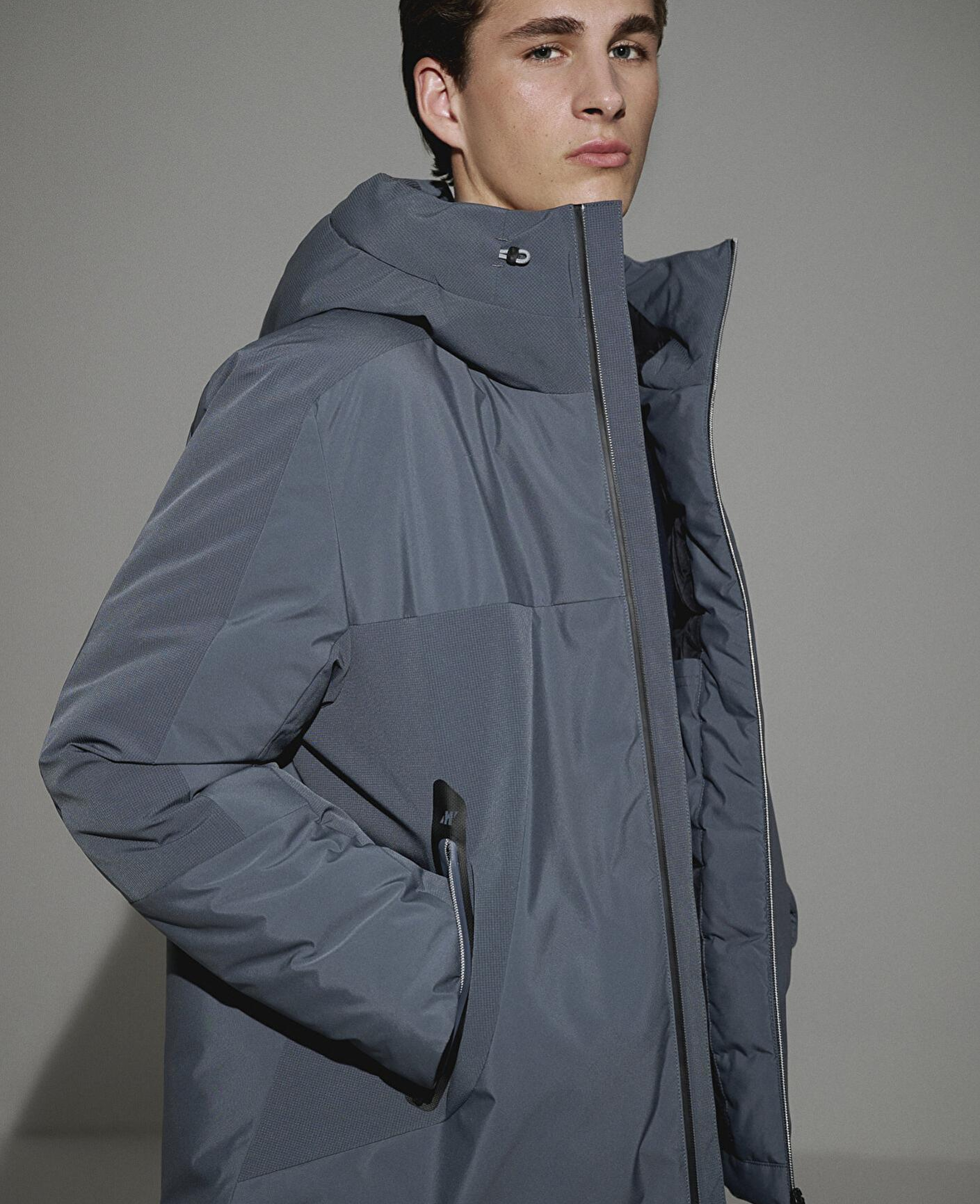 Mavi Su İtici Kapüşonlu Gri Şişme Mont 0110663-80776