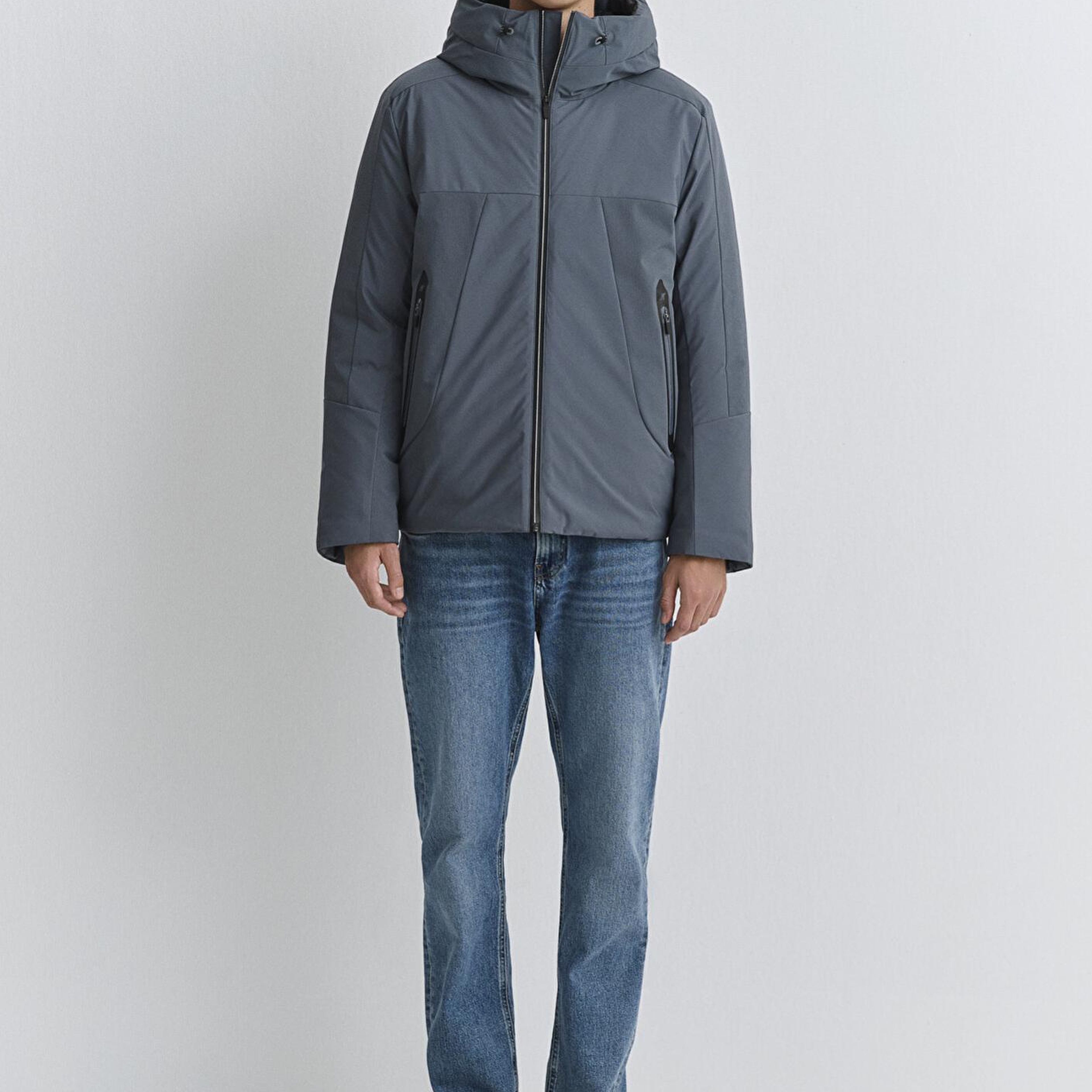 Mavi Su İtici Kapüşonlu Gri Şişme Mont 0110663-80776