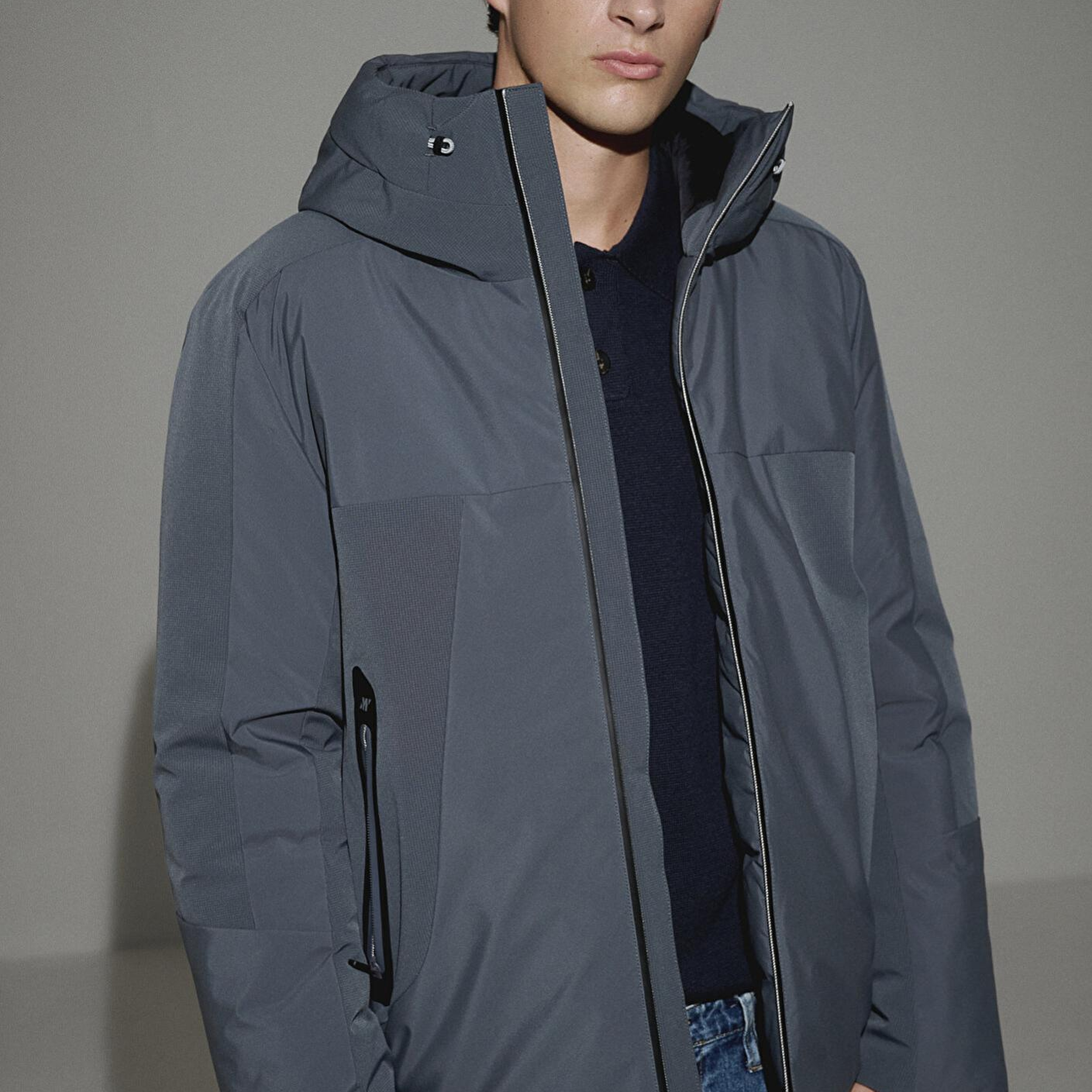 Mavi Su İtici Kapüşonlu Gri Şişme Mont 0110663-80776