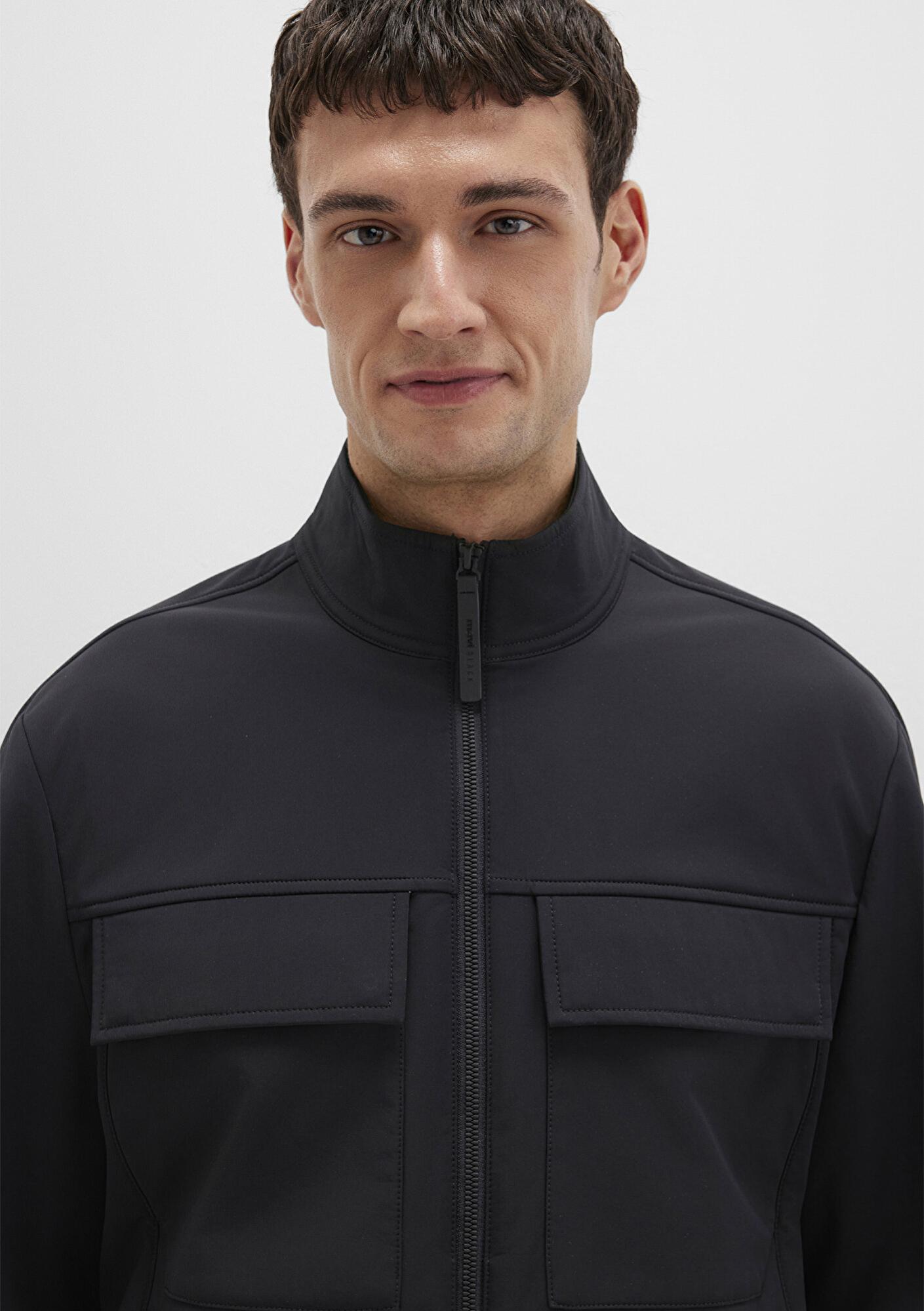 Mavi Cep Detaylı Siyah Ceket Regular Fit / Normal Kesim 0110646-71379