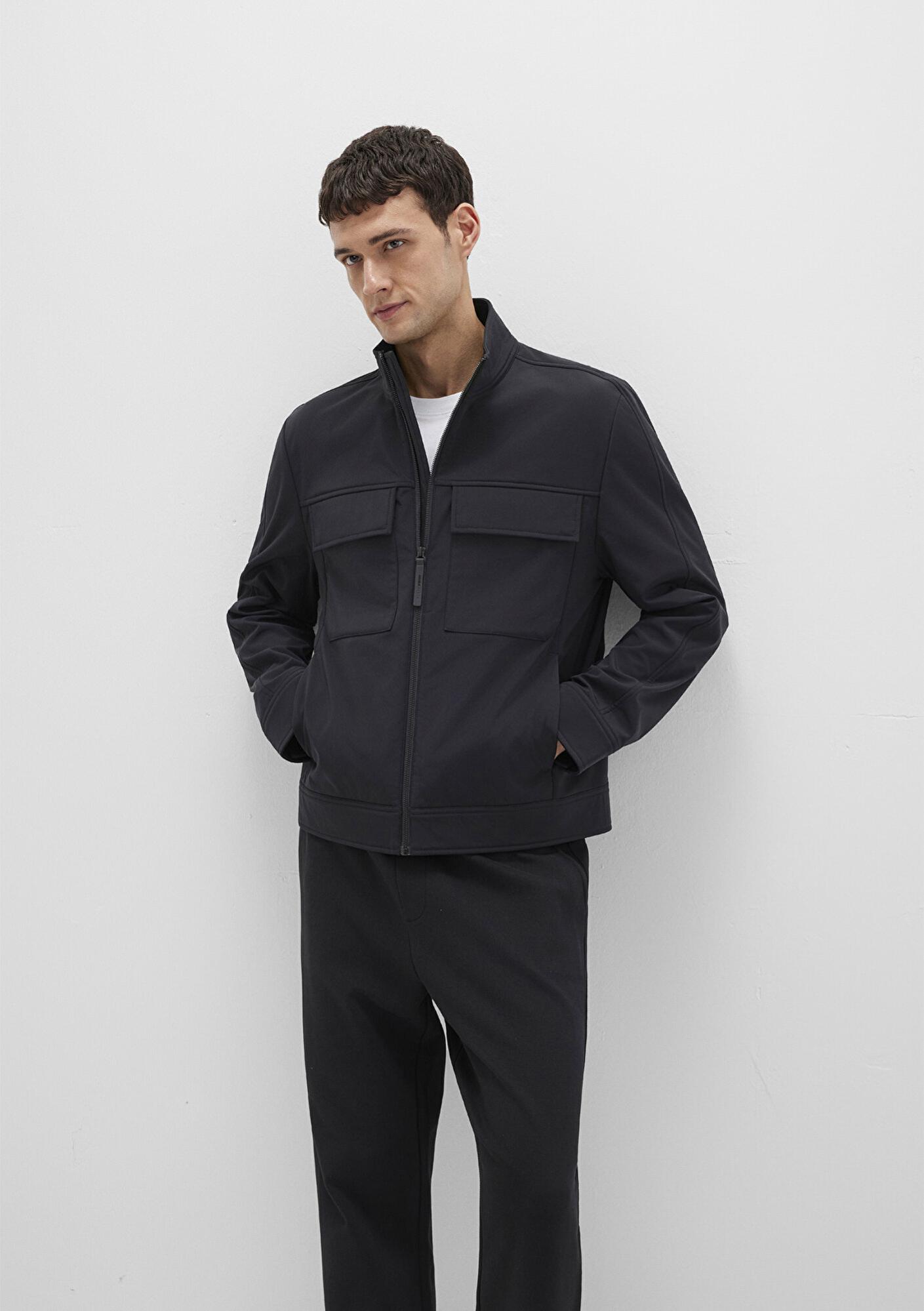 Mavi Cep Detaylı Siyah Ceket Regular Fit / Normal Kesim 0110646-71379