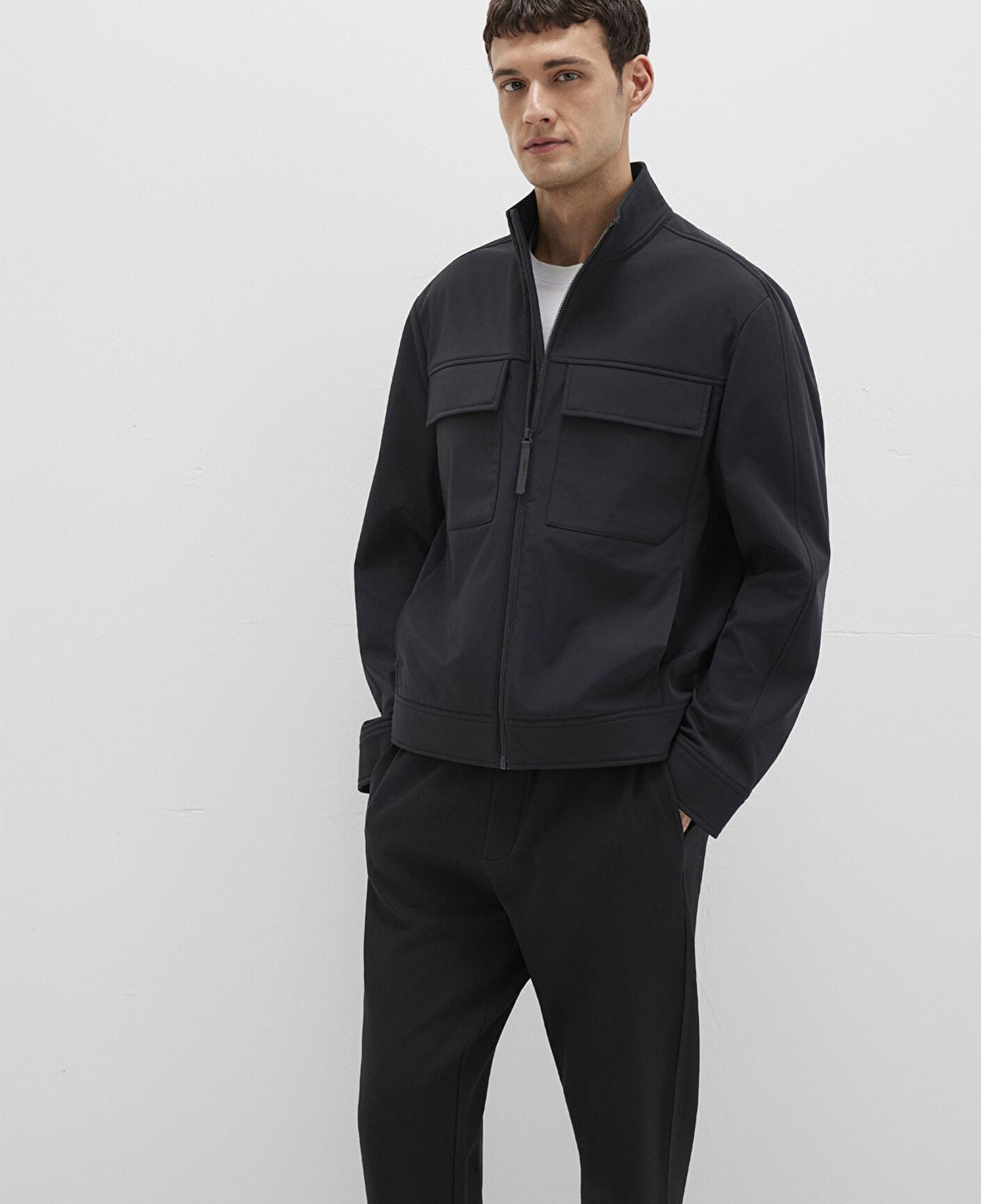 Mavi Cep Detaylı Siyah Ceket Regular Fit / Normal Kesim 0110646-71379