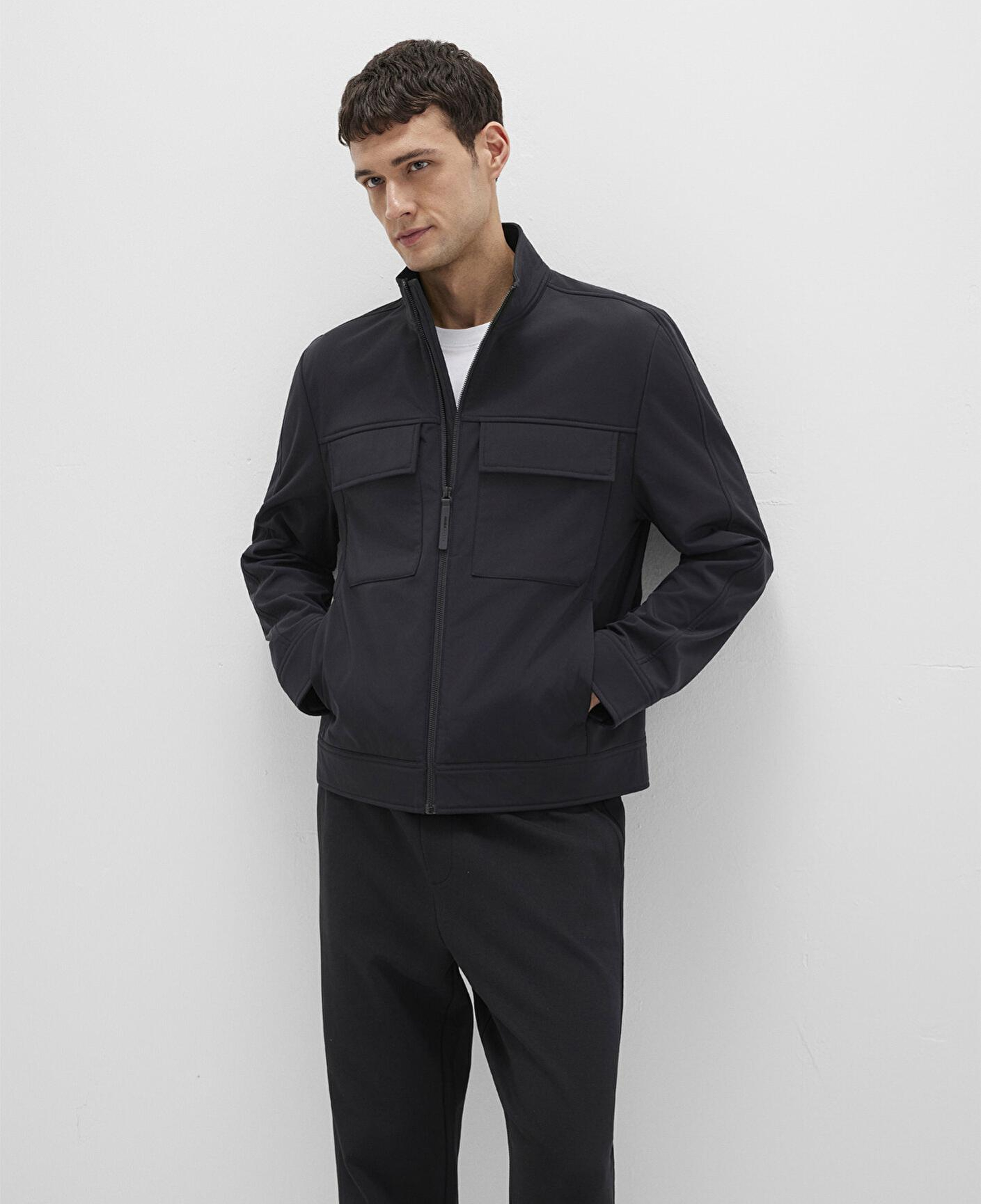 Mavi Cep Detaylı Siyah Ceket Regular Fit / Normal Kesim 0110646-71379