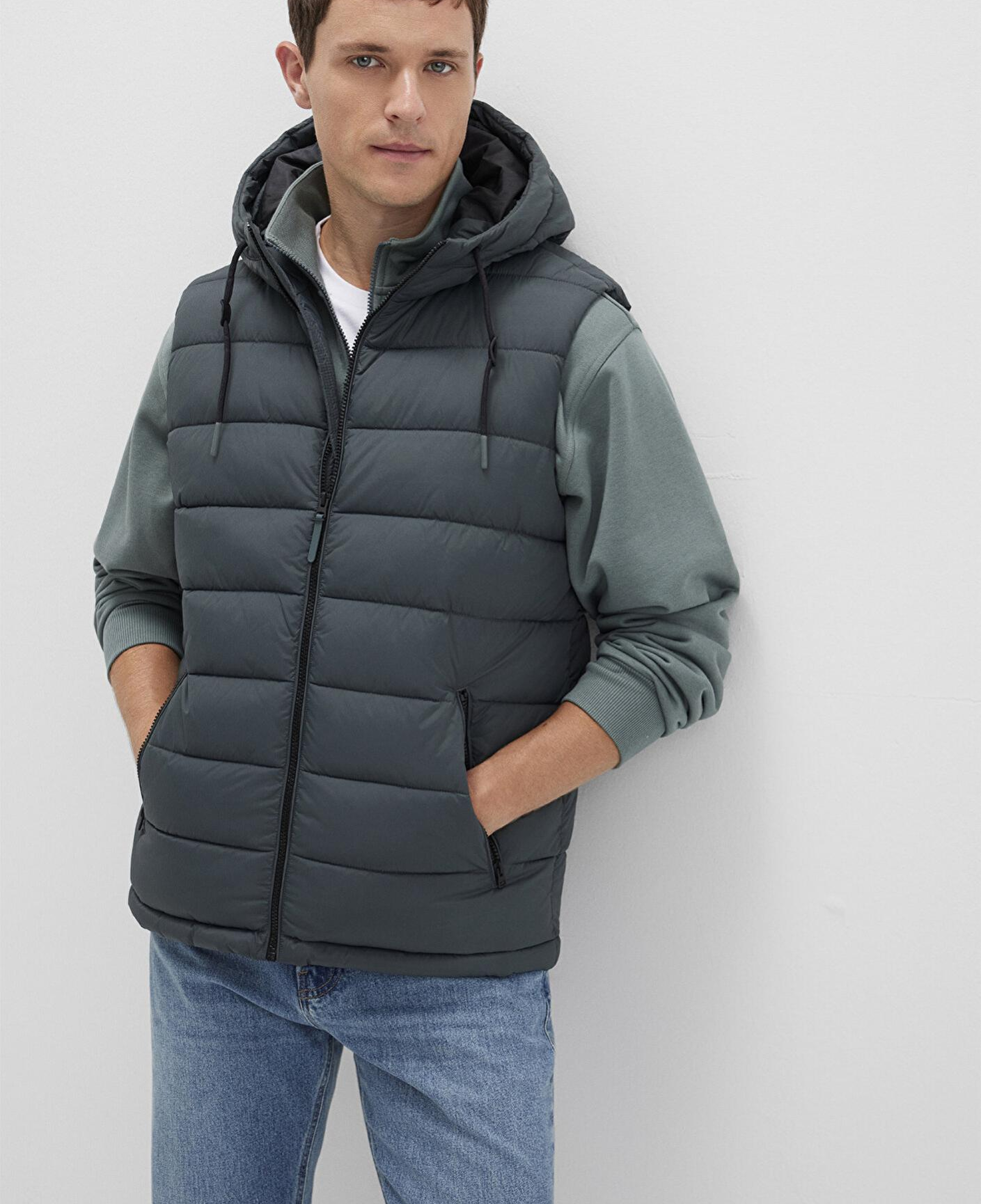 Mavi Kapüşonlu Yeşil Şişme Yelek Regular Fit / Normal Kesim 0110604-71598