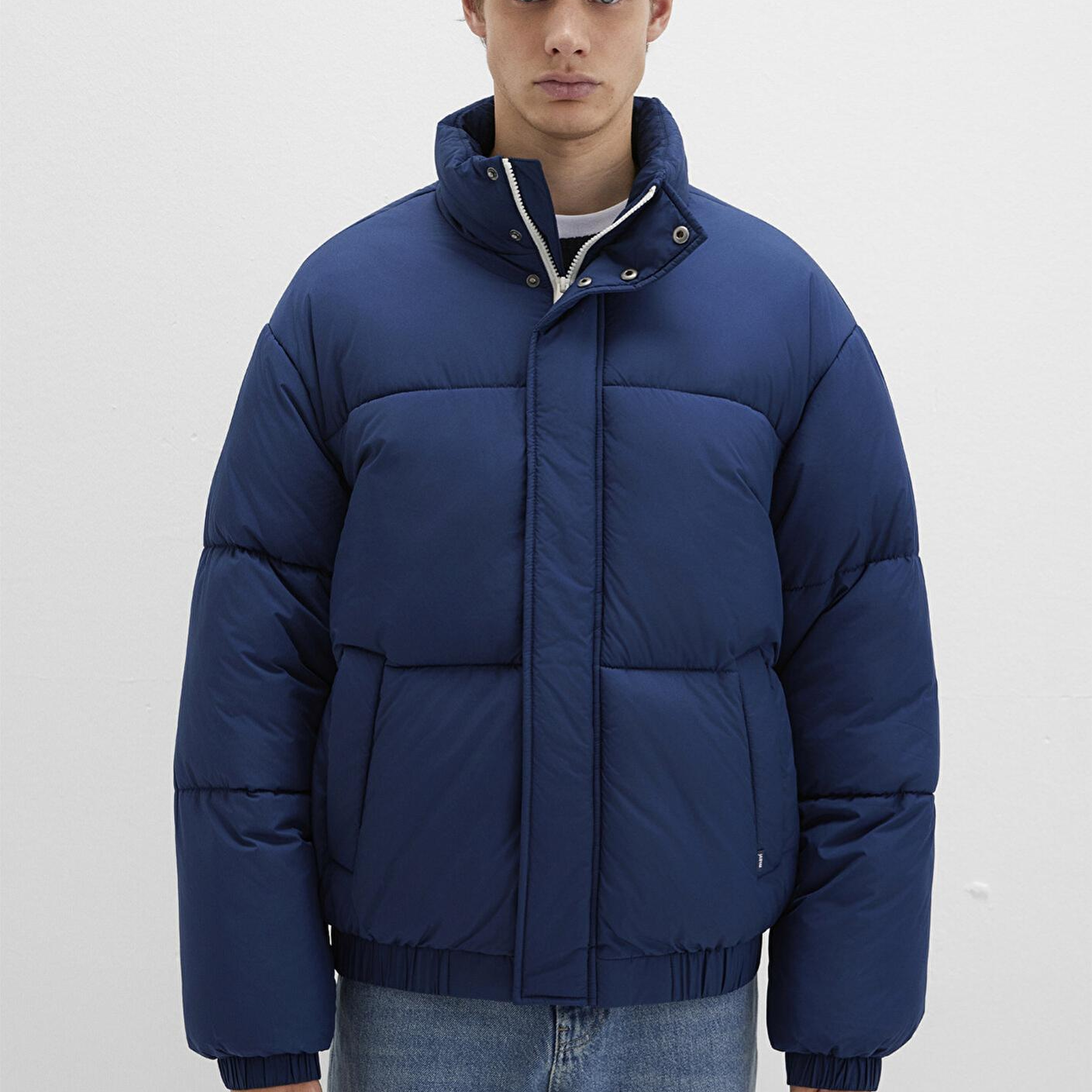 Mavi Dik Yaka Mavi Şişme Mont 0110609-89353