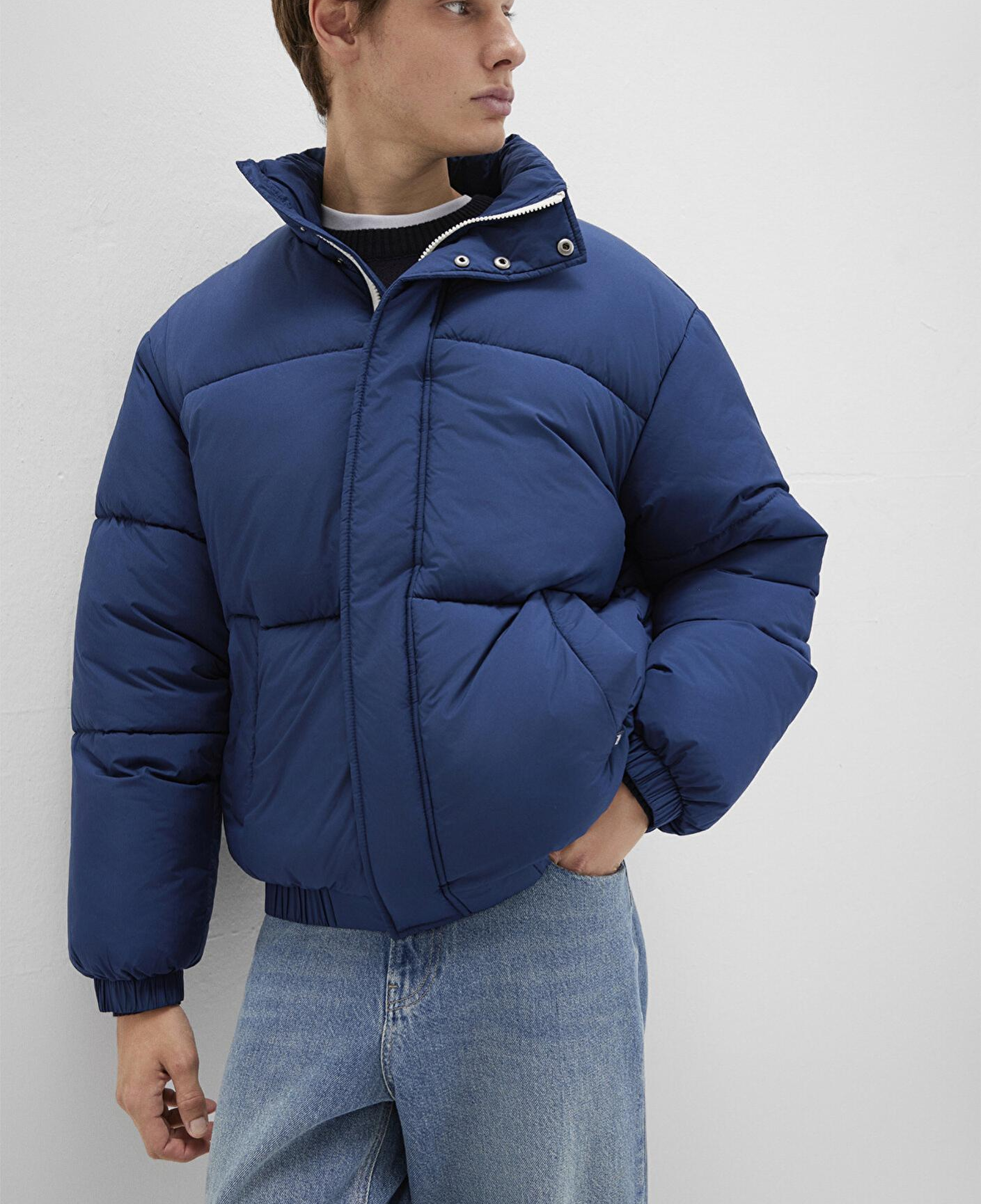 Mavi Dik Yaka Mavi Şişme Mont 0110609-89353