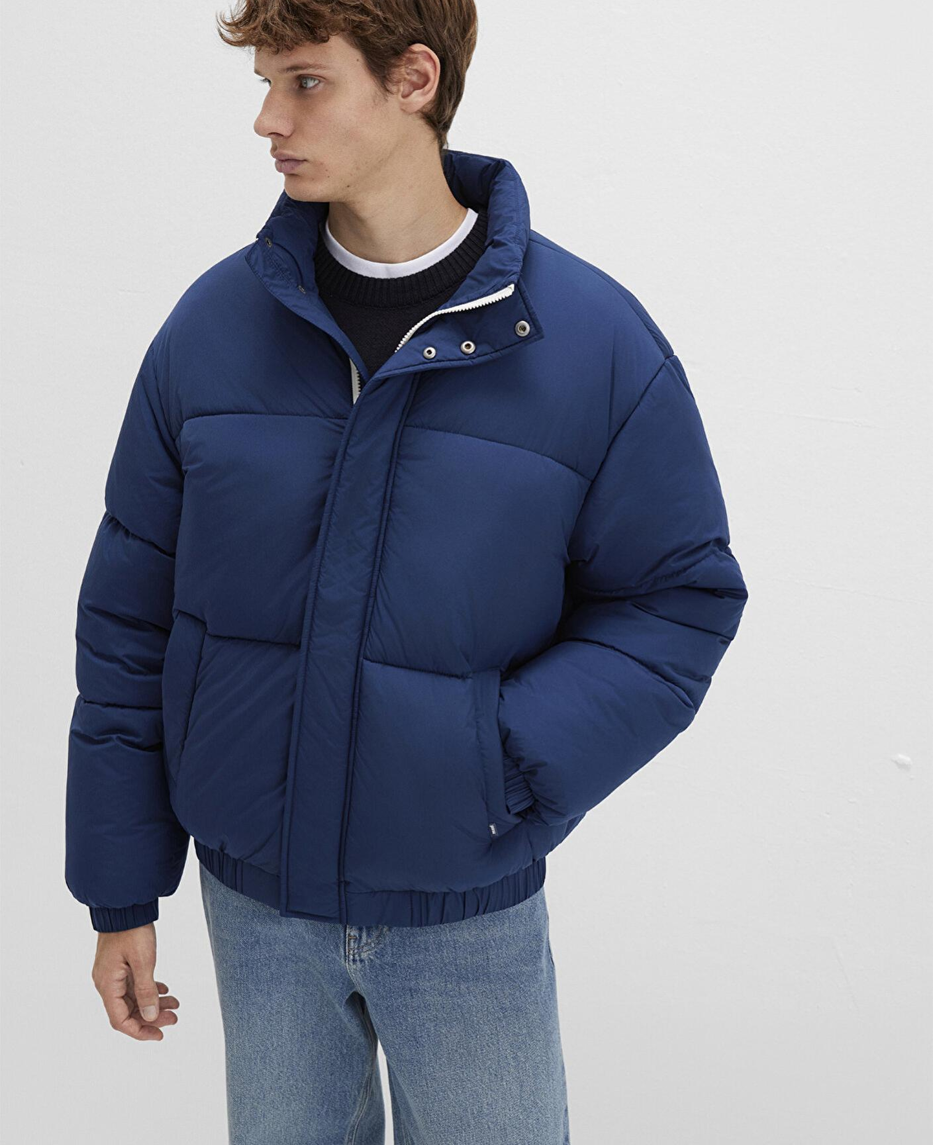 Mavi Dik Yaka Mavi Şişme Mont 0110609-89353