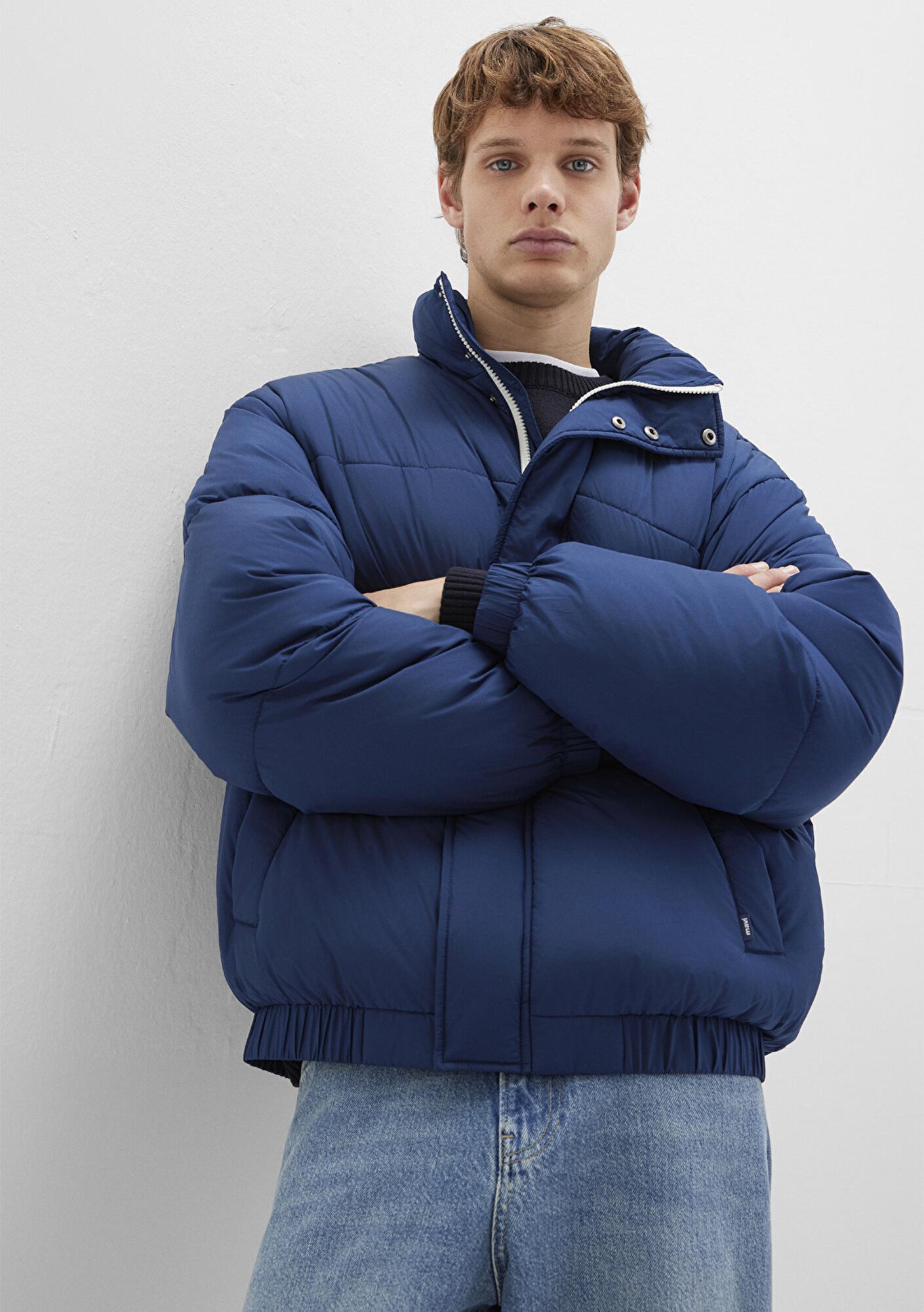 Mavi Dik Yaka Mavi Şişme Mont 0110609-89353