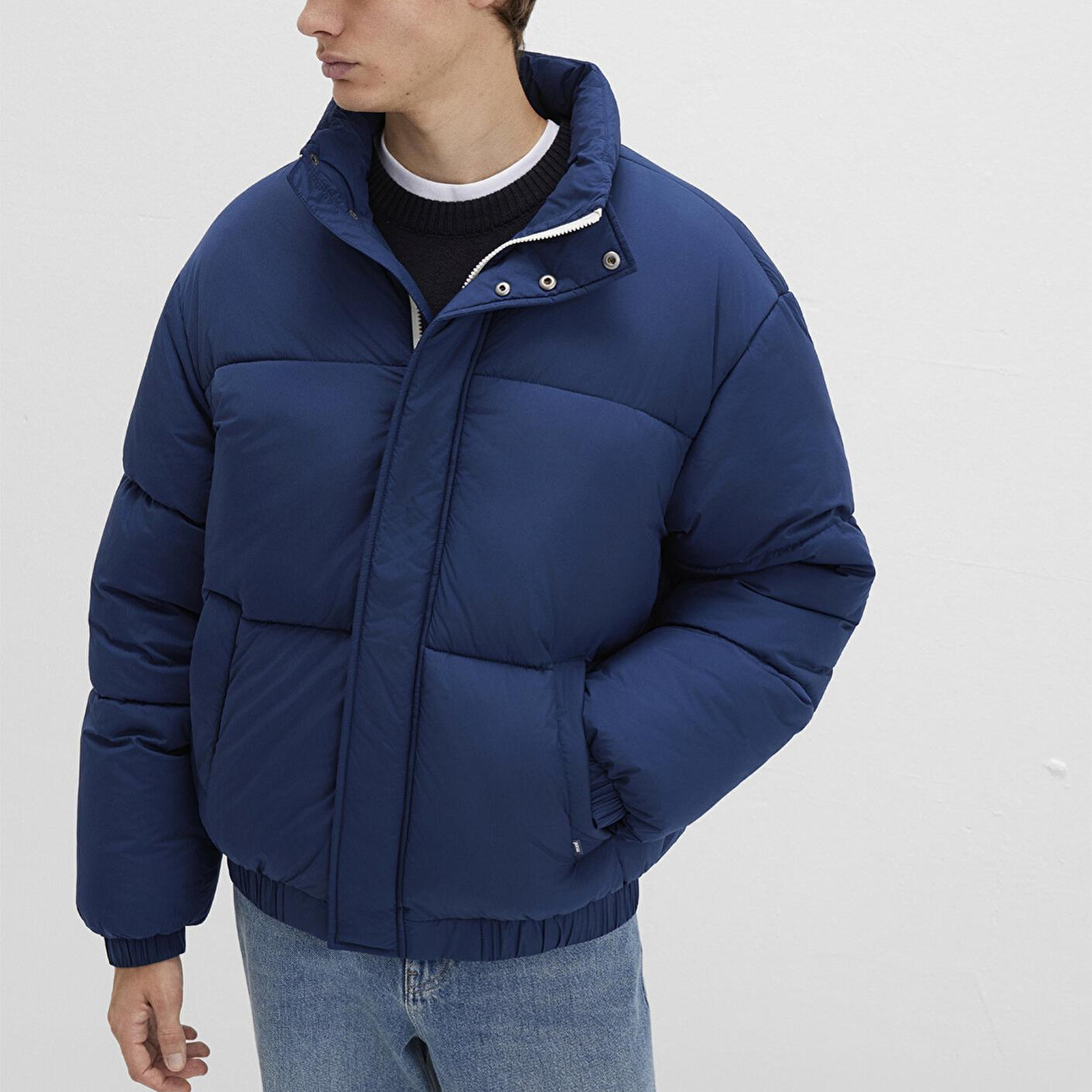 Mavi Dik Yaka Mavi Şişme Mont 0110609-89353