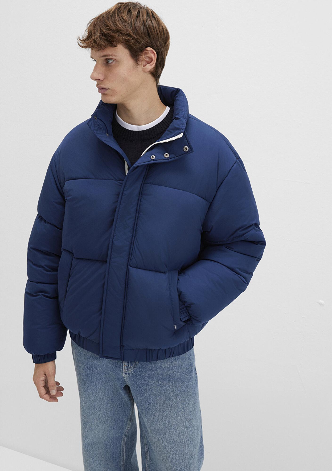 Mavi Dik Yaka Mavi Şişme Mont 0110609-89353