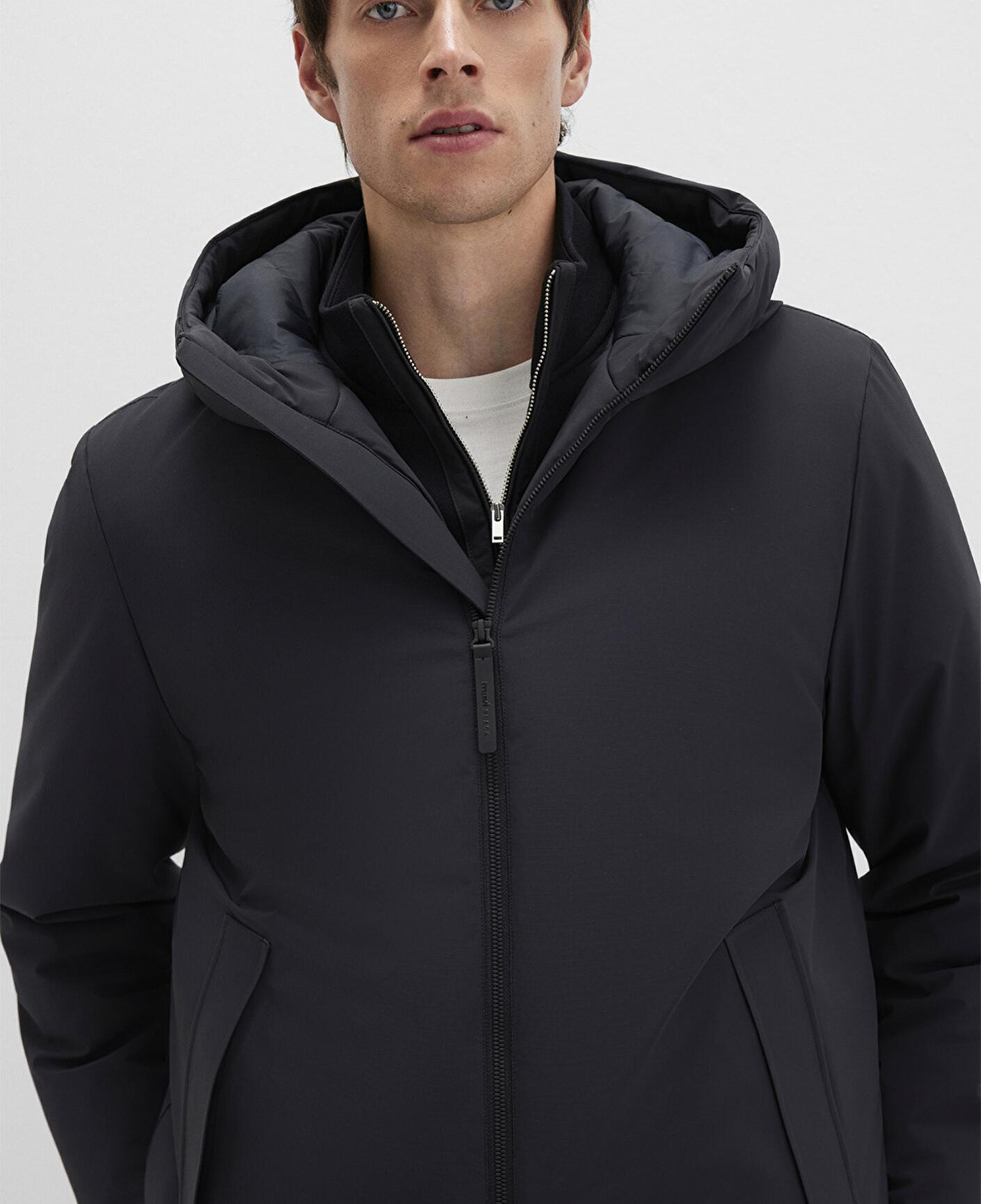 Mavi Kapüşonlu Siyah Mont Loose Fit / Bol Rahat Kesim 0110617-71379