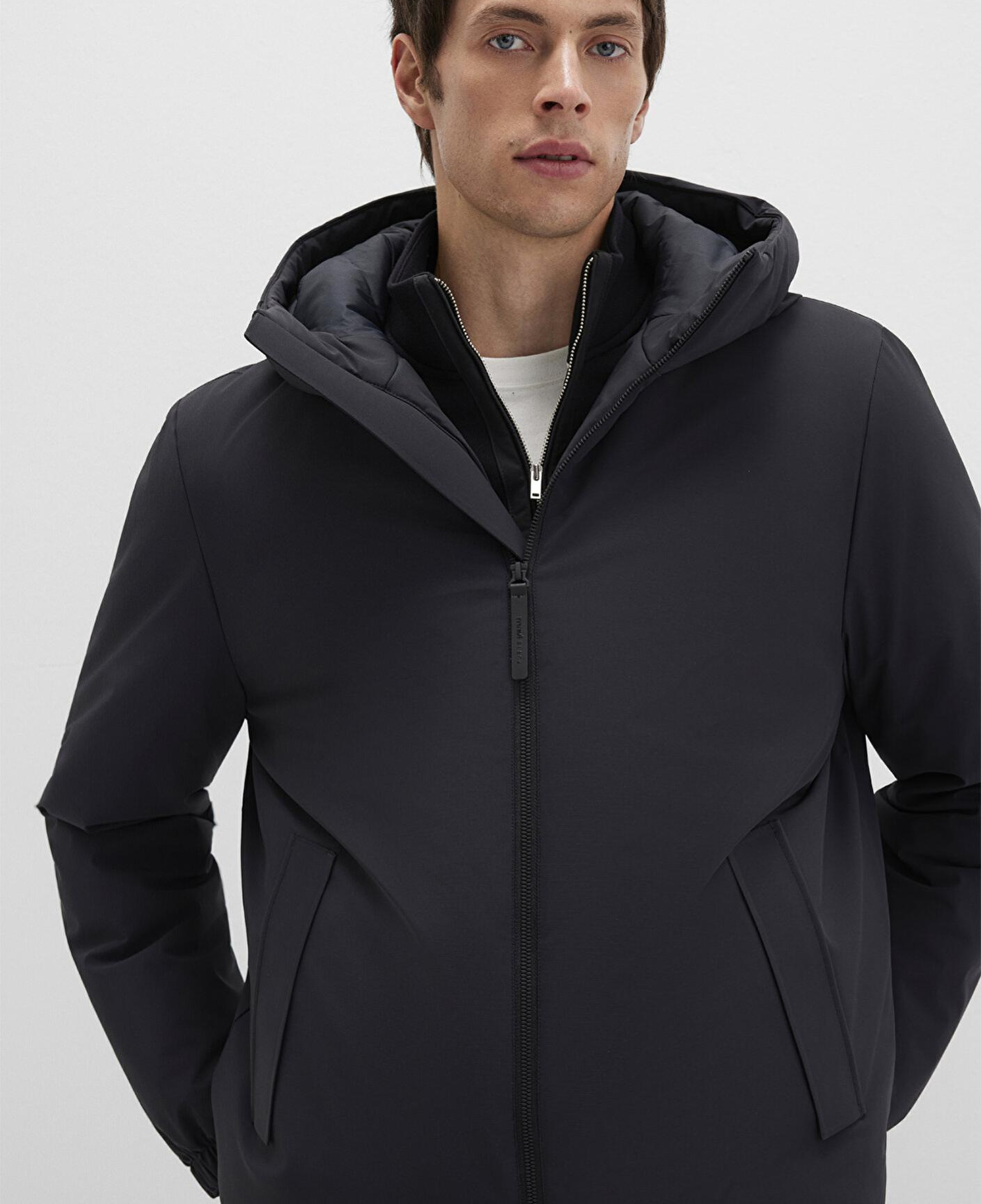 Mavi Kapüşonlu Siyah Mont Loose Fit / Bol Rahat Kesim 0110617-71379