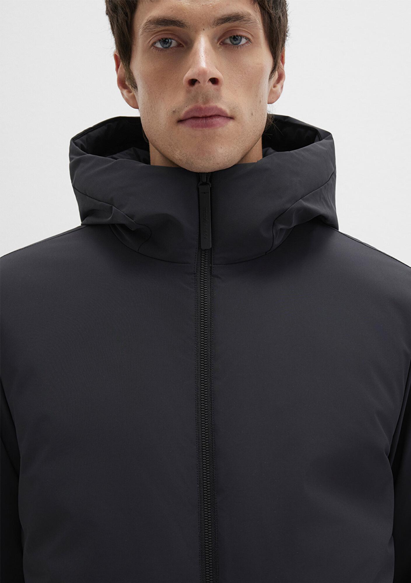 Mavi Kapüşonlu Siyah Mont Loose Fit / Bol Rahat Kesim 0110617-71379