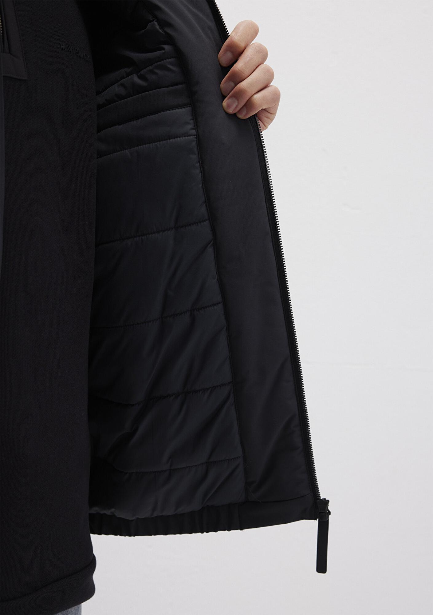 Mavi Kapüşonlu Siyah Mont Loose Fit / Bol Rahat Kesim 0110617-71379