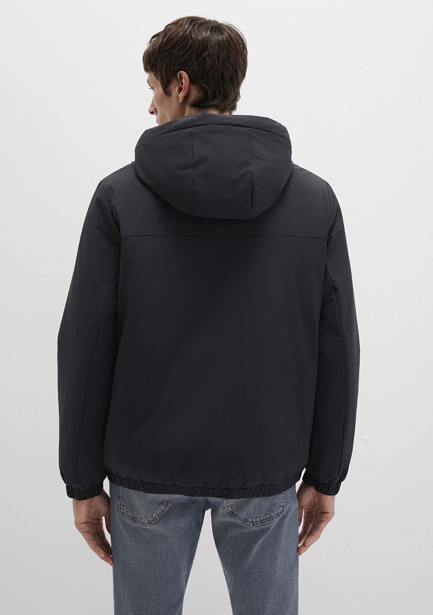 Mavi Kapüşonlu Siyah Mont Loose Fit / Bol Rahat Kesim 0110617-71379