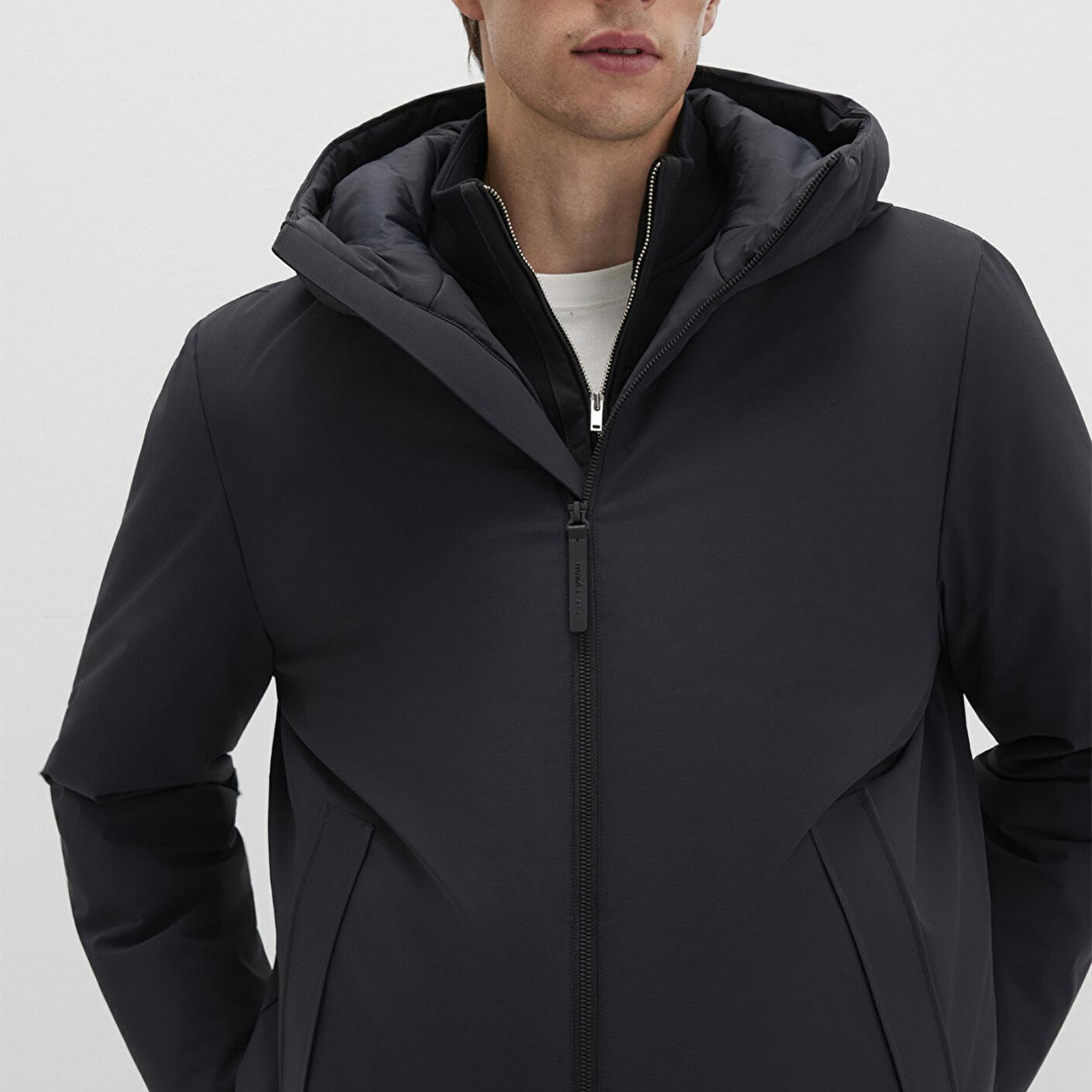 Mavi Kapüşonlu Siyah Mont Loose Fit / Bol Rahat Kesim 0110617-71379