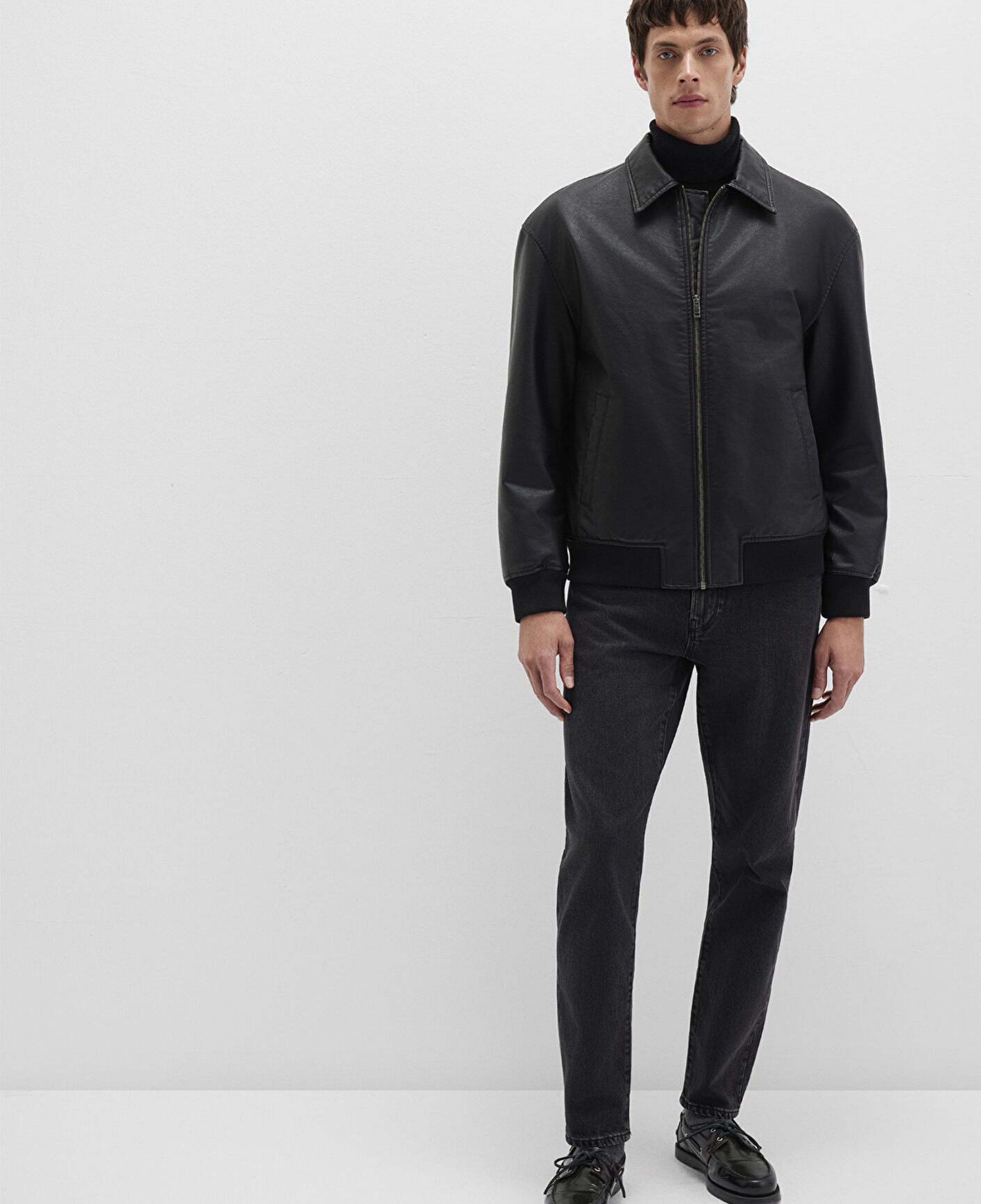 Mavi Siyah Suni Deri Ceket Loose Fit / Bol Rahat Kesim 0110636-71379