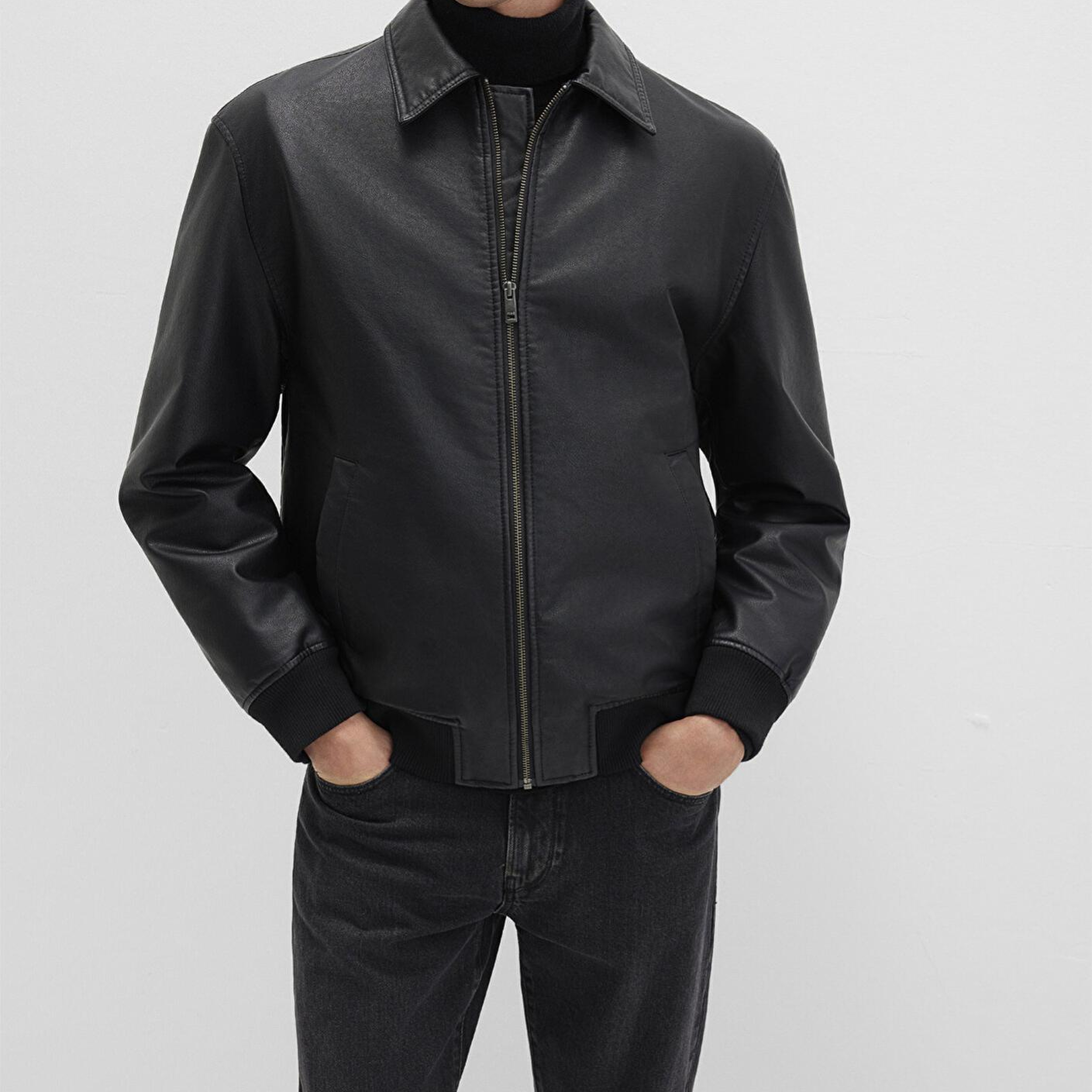 Mavi Siyah Suni Deri Ceket Loose Fit / Bol Rahat Kesim 0110636-71379