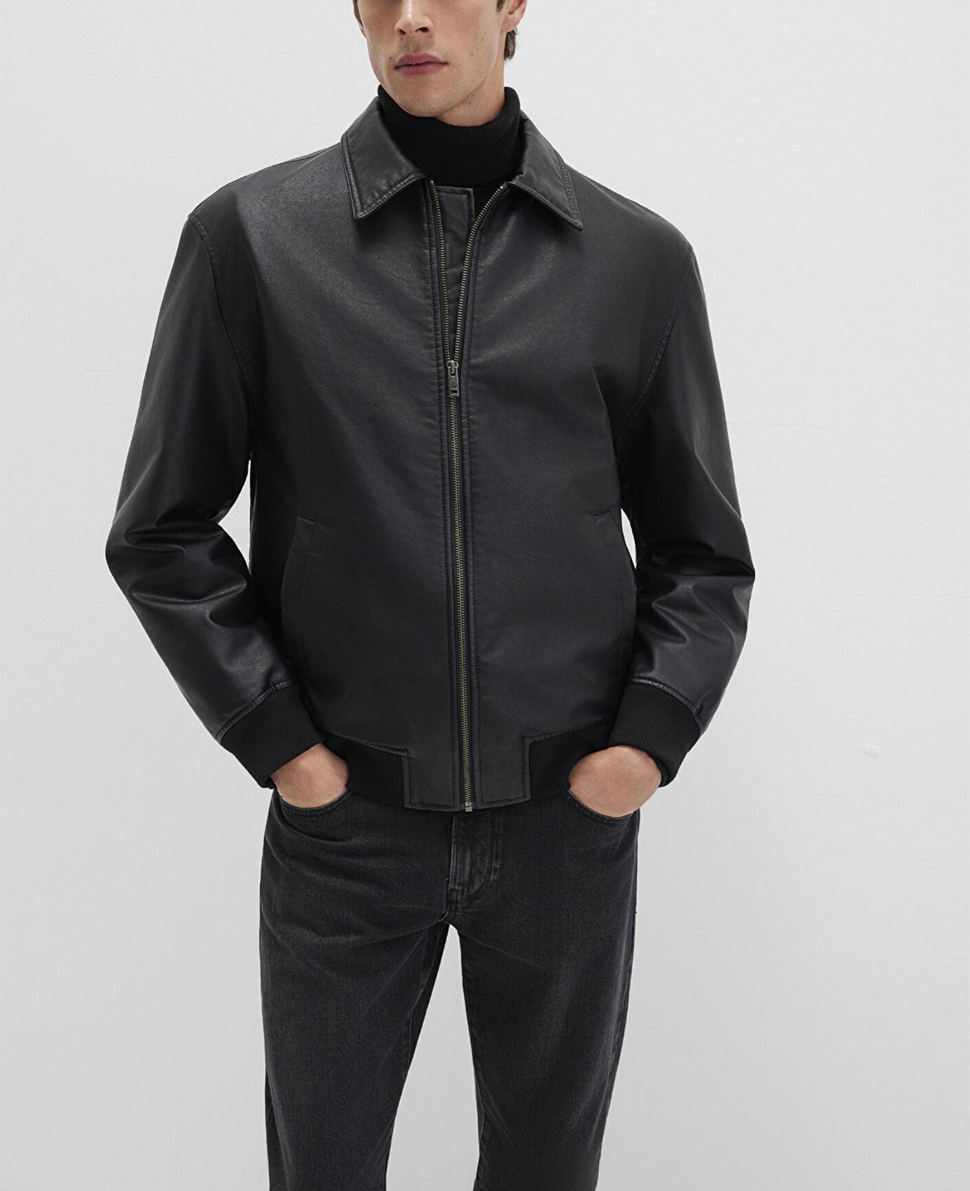 Mavi Siyah Suni Deri Ceket Loose Fit / Bol Rahat Kesim 0110636-71379