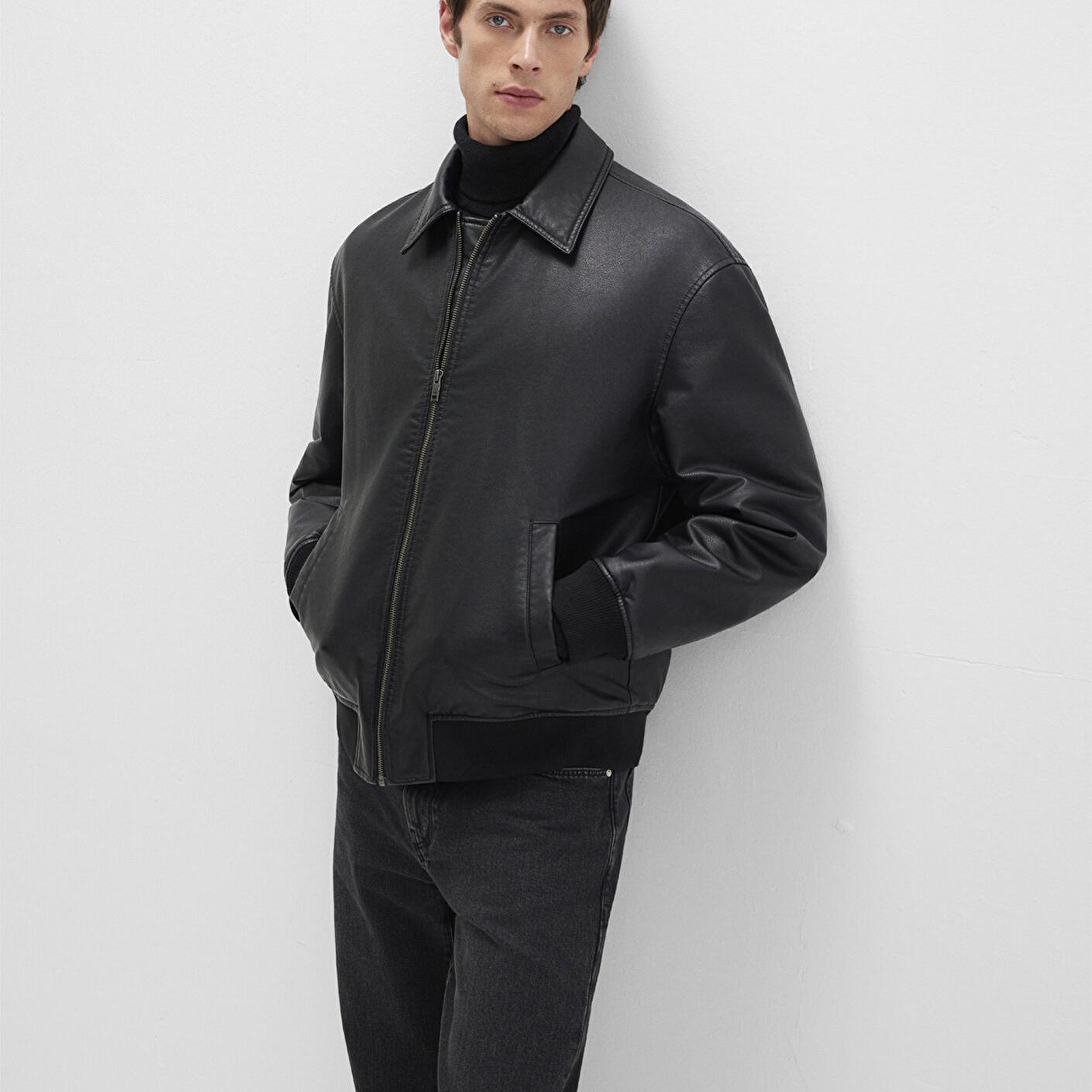 Mavi Siyah Suni Deri Ceket Loose Fit / Bol Rahat Kesim 0110636-71379