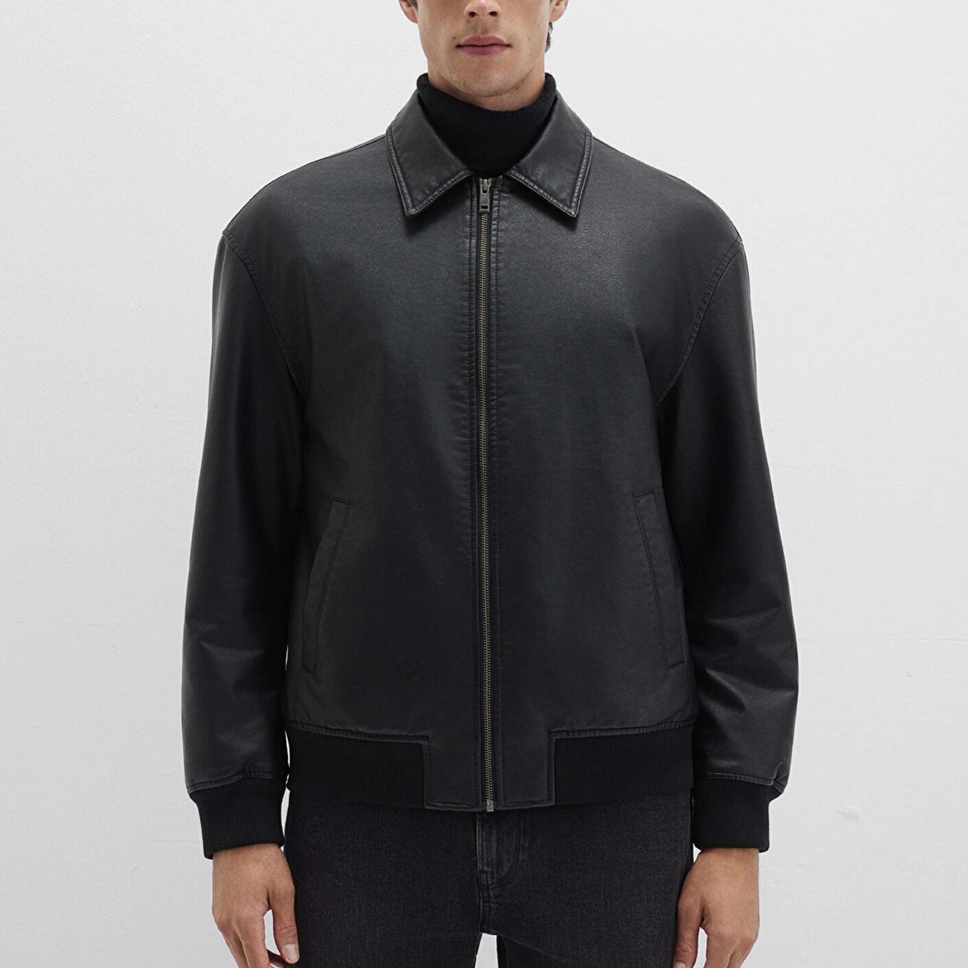 Mavi Siyah Suni Deri Ceket Loose Fit / Bol Rahat Kesim 0110636-71379