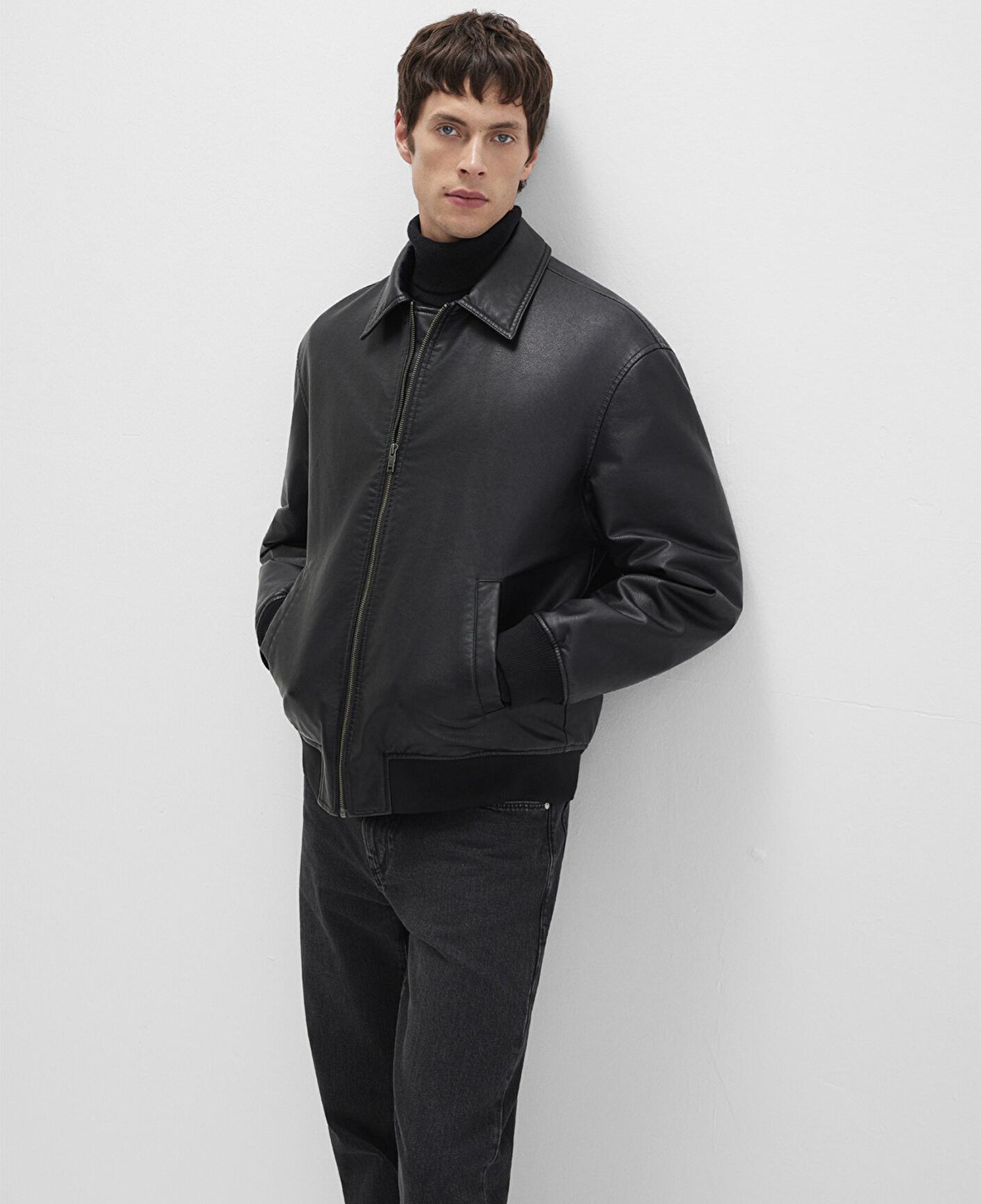 Mavi Siyah Suni Deri Ceket Loose Fit / Bol Rahat Kesim 0110636-71379