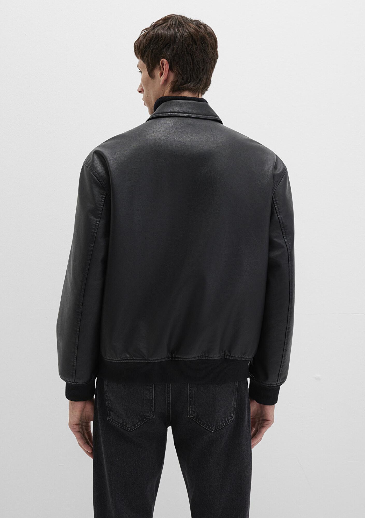 Mavi Siyah Suni Deri Ceket Loose Fit / Bol Rahat Kesim 0110636-71379