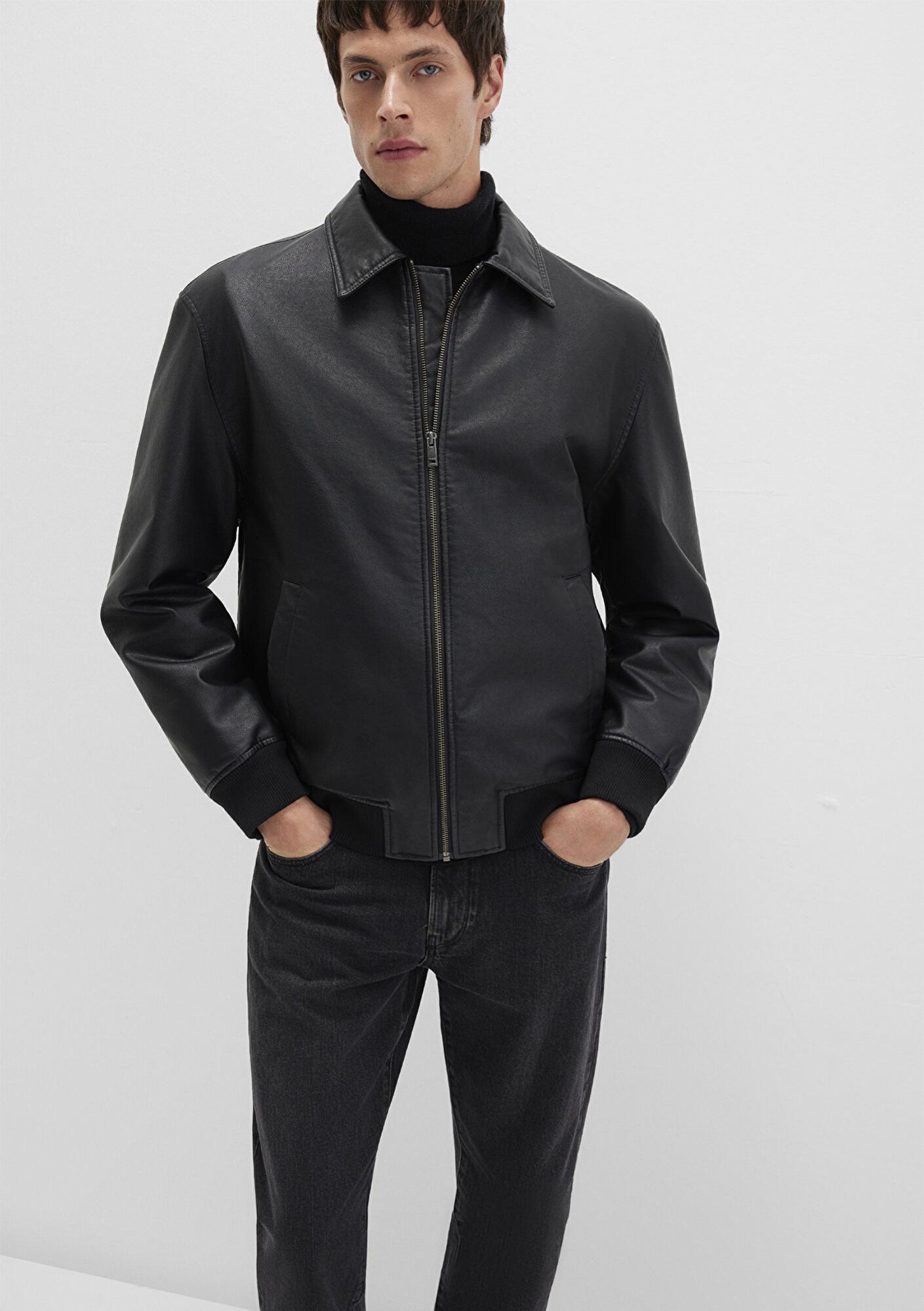 Mavi Siyah Suni Deri Ceket Loose Fit / Bol Rahat Kesim 0110636-71379