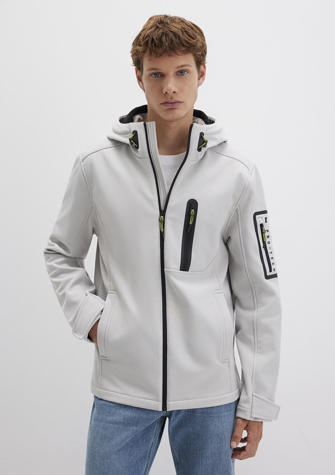 Mavi Su İtici Kapüşonlu Gri Scuba Ceket Slim Fit / Dar Kesim 0110264-70074