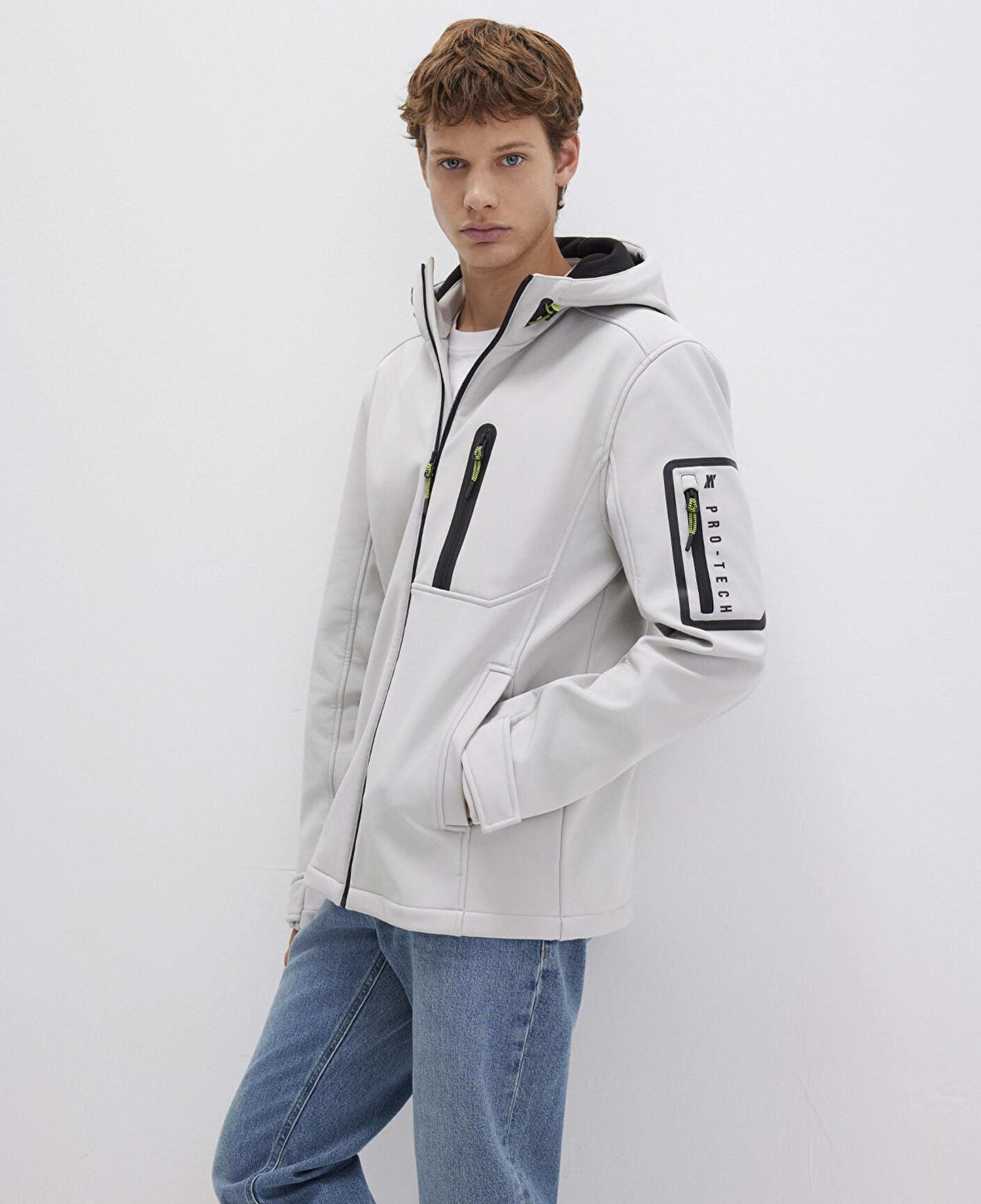 Mavi Su İtici Kapüşonlu Gri Scuba Ceket Slim Fit / Dar Kesim 0110264-70074