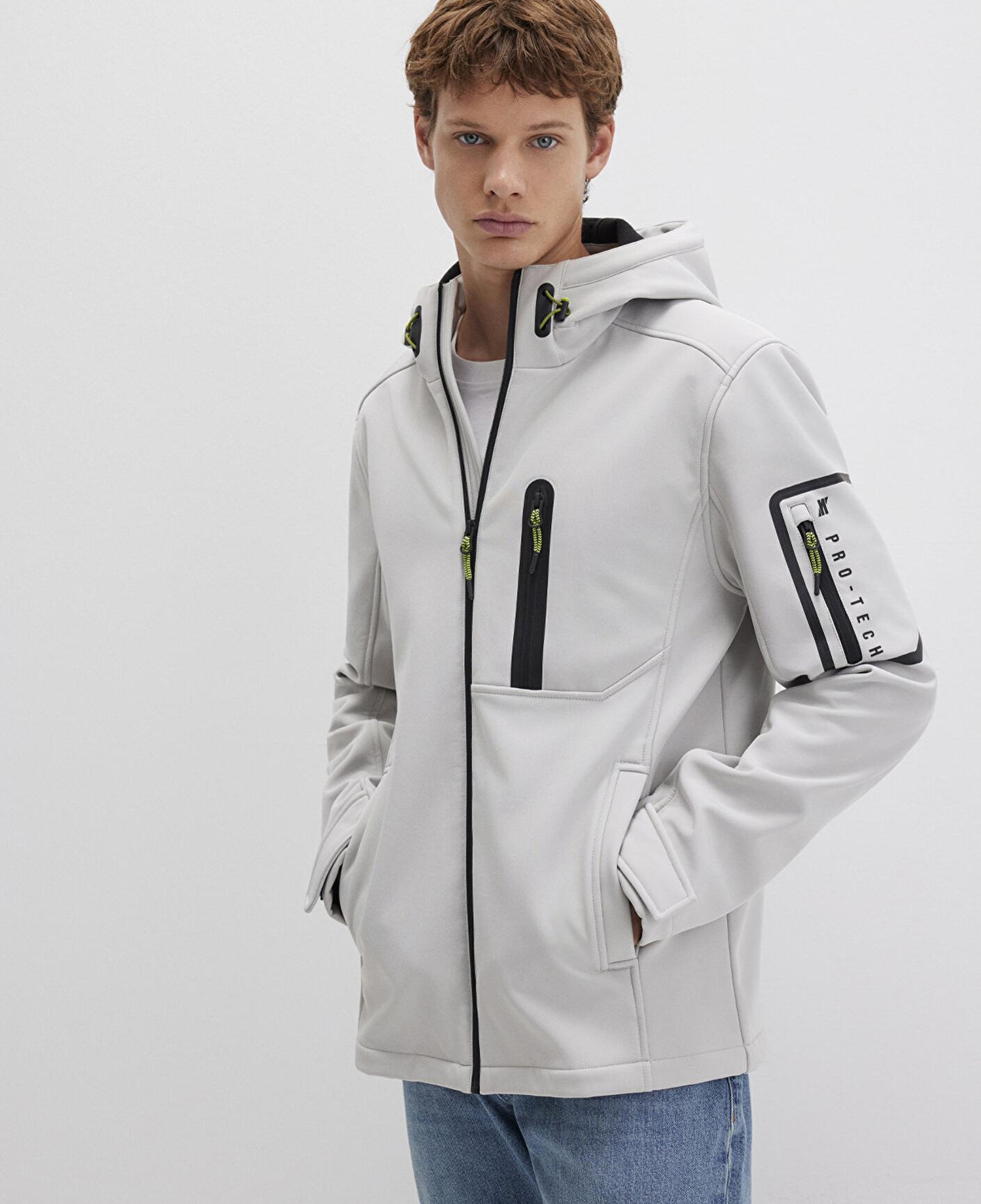 Mavi Su İtici Kapüşonlu Gri Scuba Ceket Slim Fit / Dar Kesim 0110264-70074