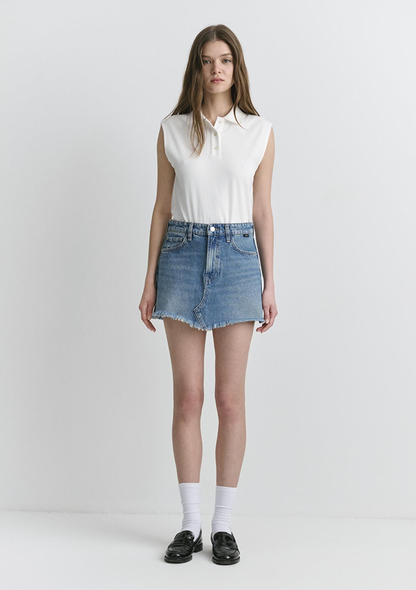 Mavi Tiera Classic Denim Puslu Indigo Mavi Jean Etek 1310654-89730